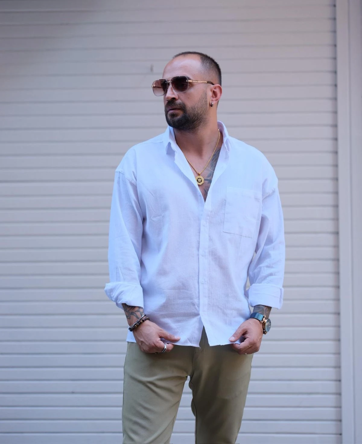 Oversize Cepli Beyaz Keten Gömlek ( CHB 10005 )