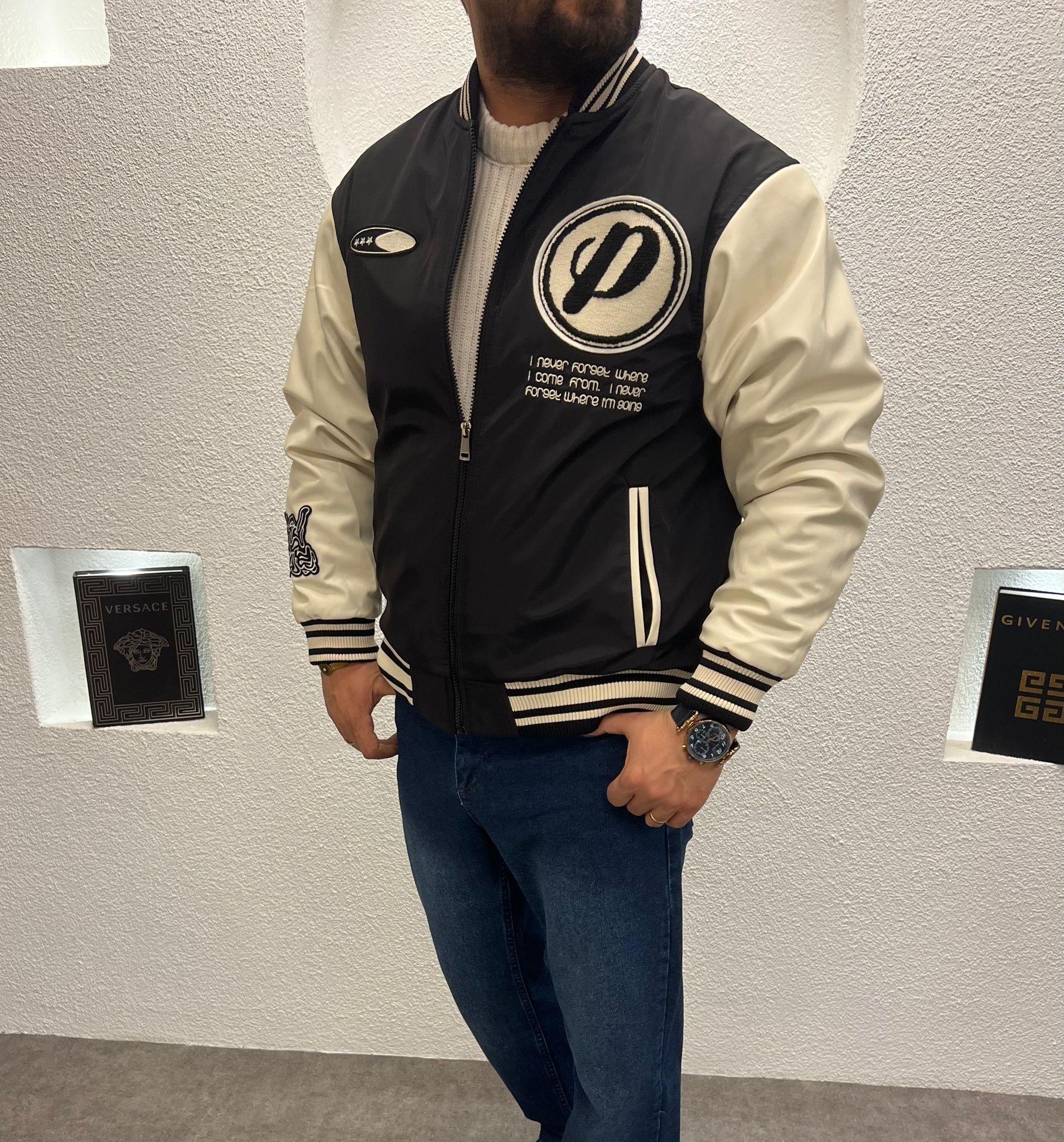 Baskılı Hakim Yaka Kalın Kolej Mont