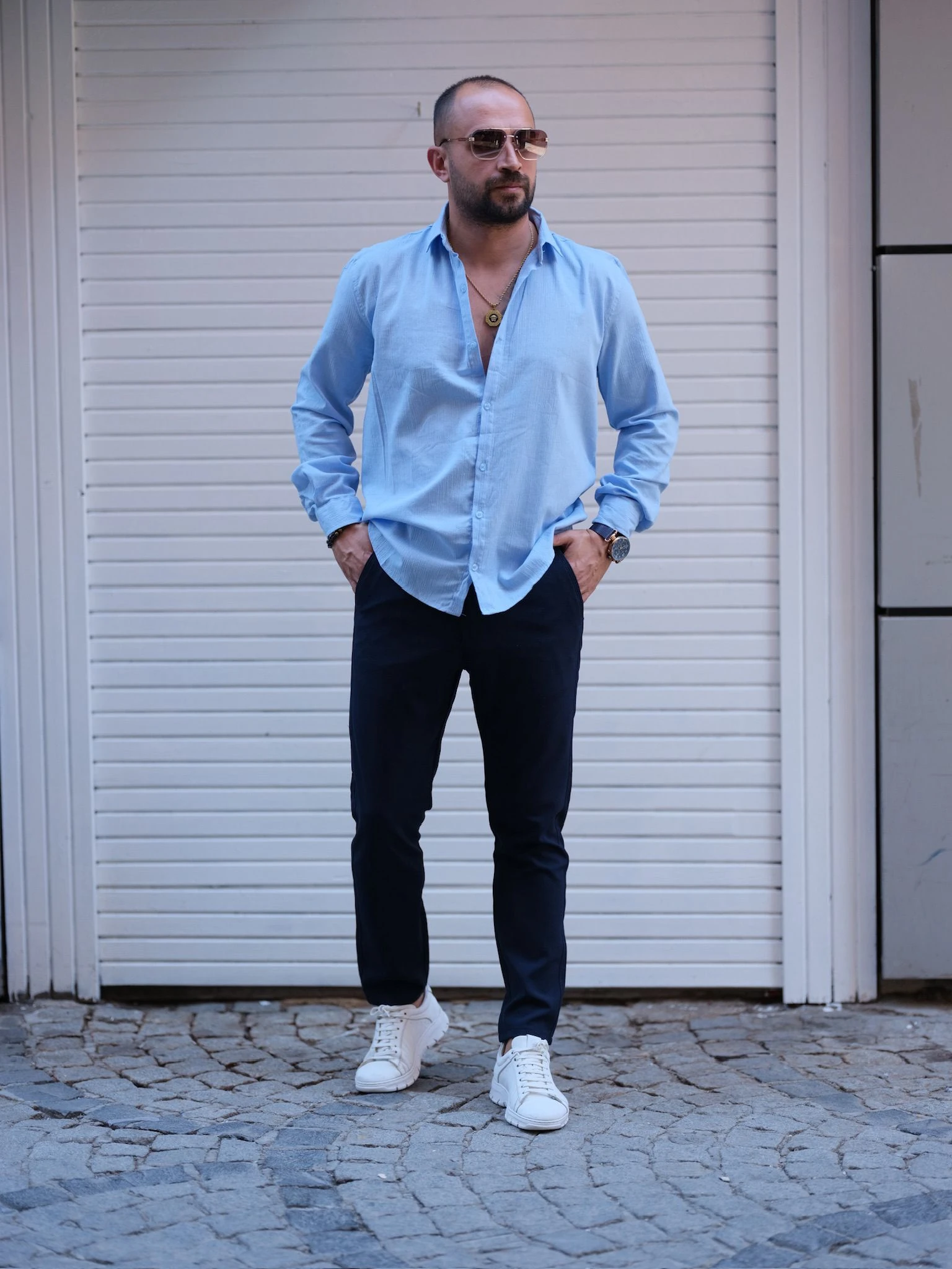 Slim Fit Buz Mavi Uzun Kol Gömlek (CHB 10005