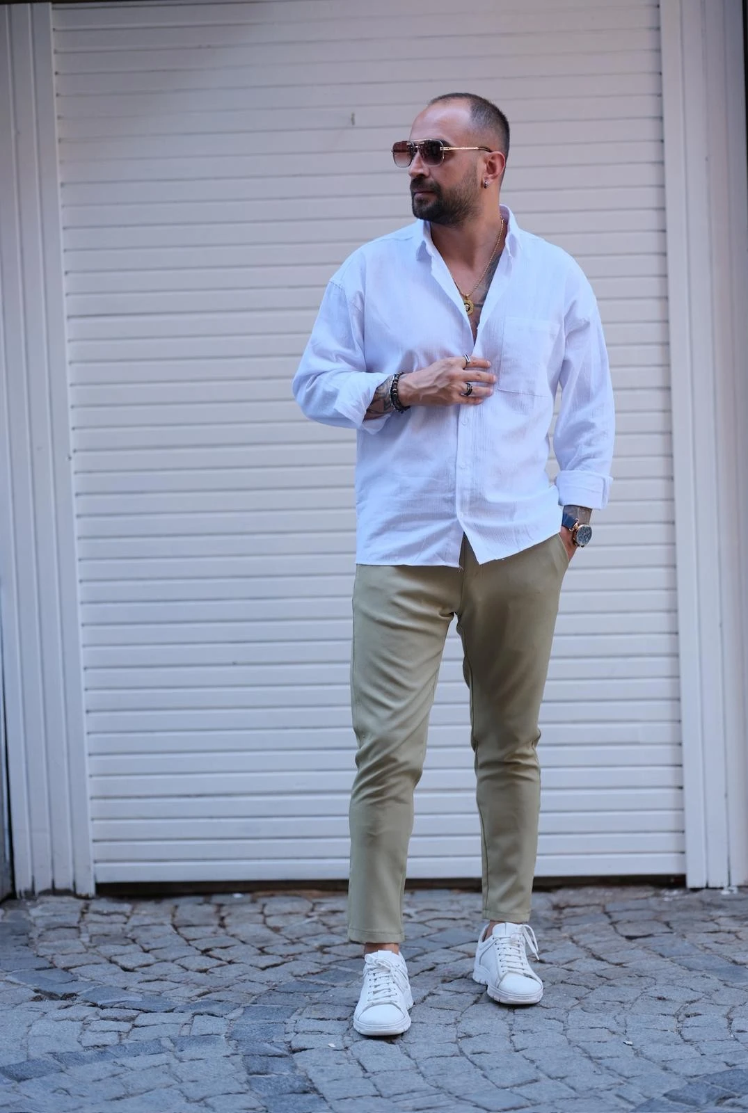 Oversize Cepli Beyaz Keten Gömlek ( CHB 10005 )