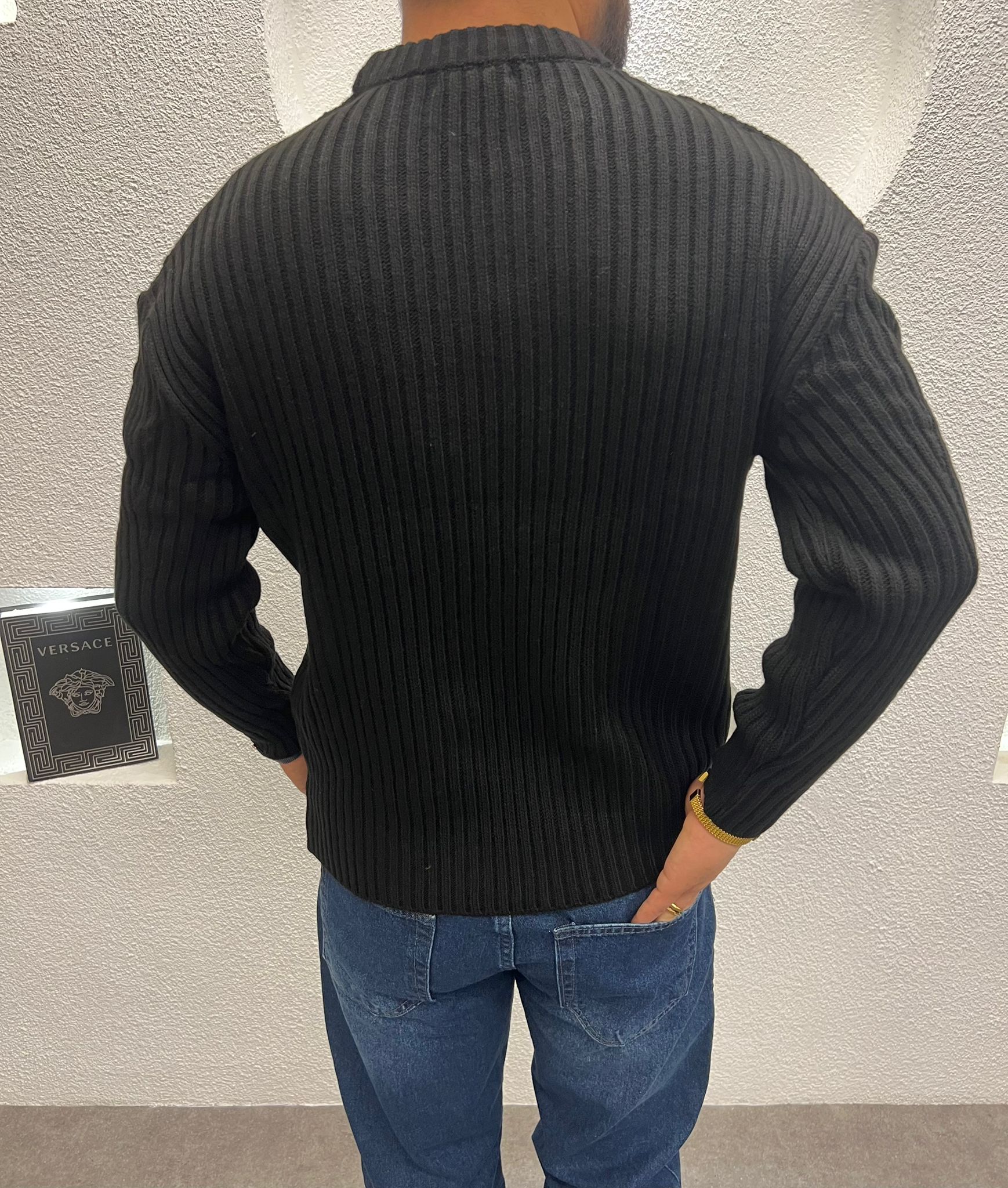 Bisiklet Yaka Kalın Triko Kazak Siyah