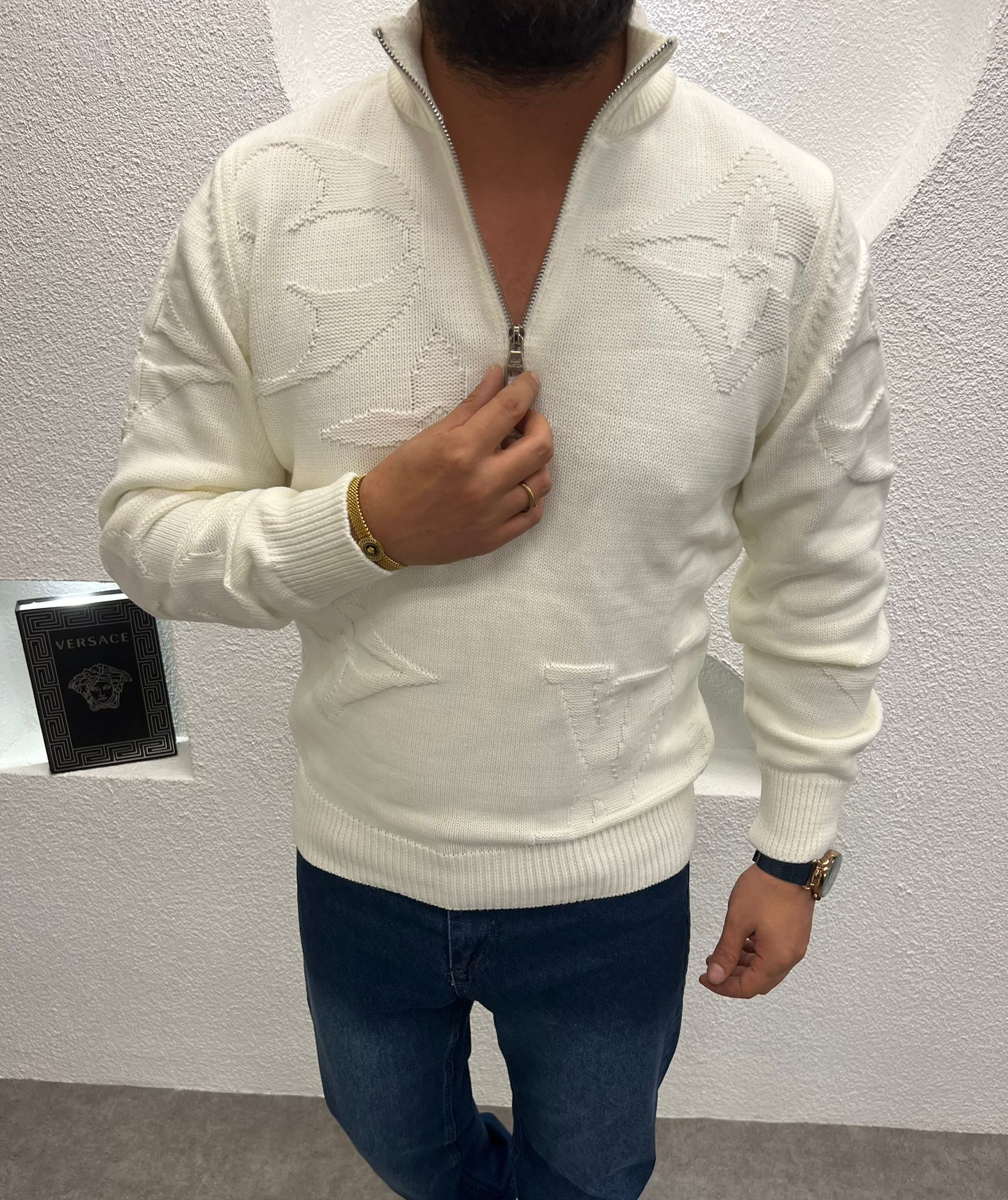 Yarım Fermuarlı Dik Yaka Desenli Kalın Kazak ( CB 2058 )