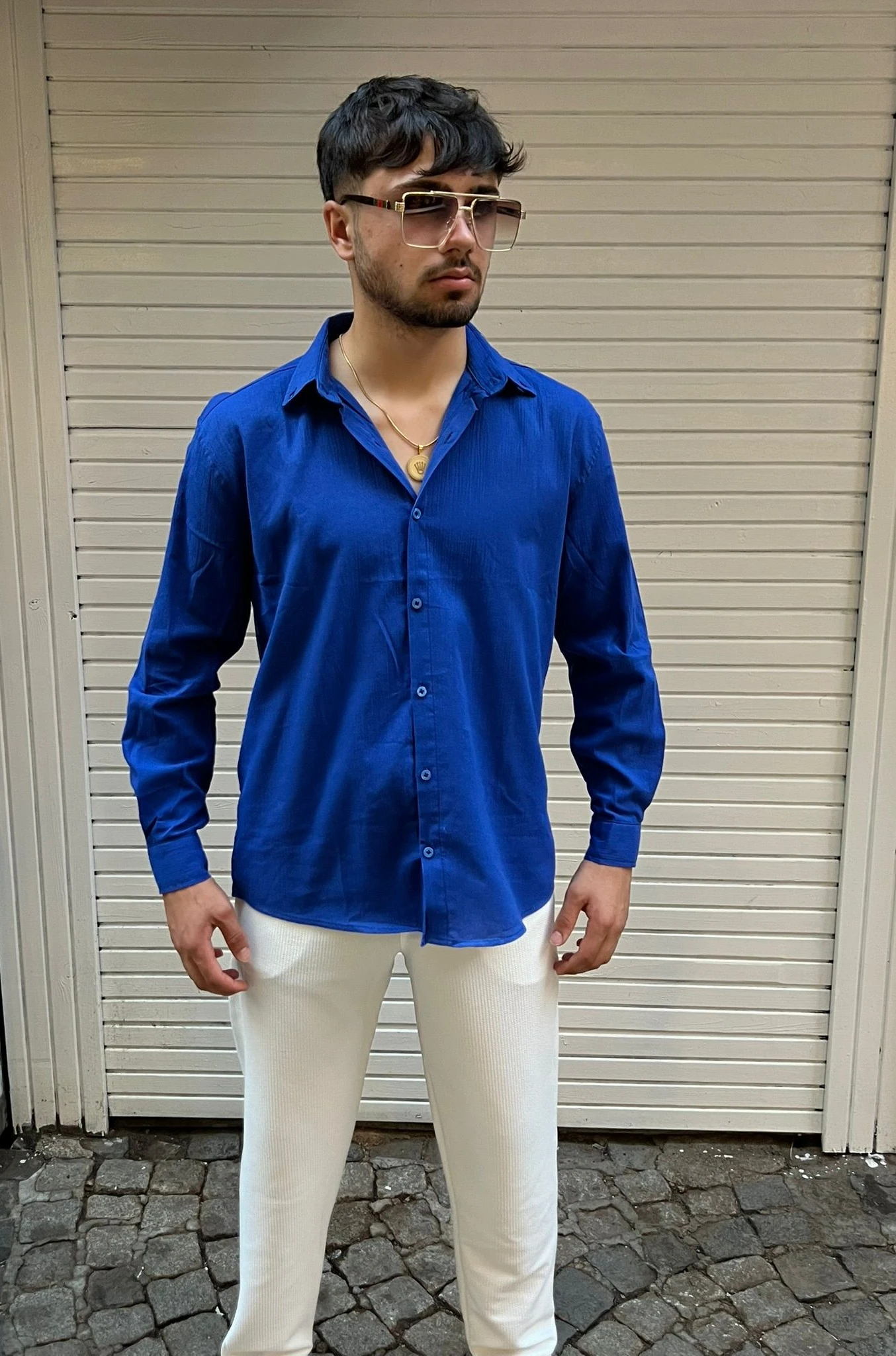 Slim Fit Mavi Uzun Kol Gömlek (CHB 10005 )