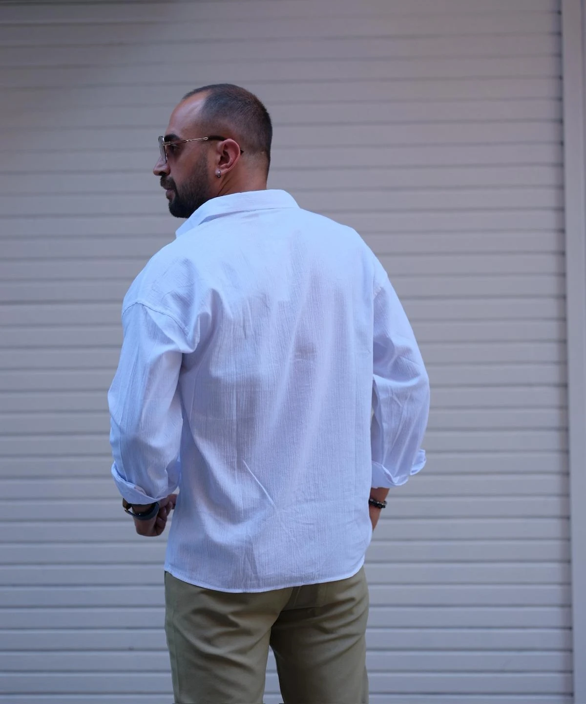 Oversize Cepli Beyaz Keten Gömlek ( CHB 10005 )