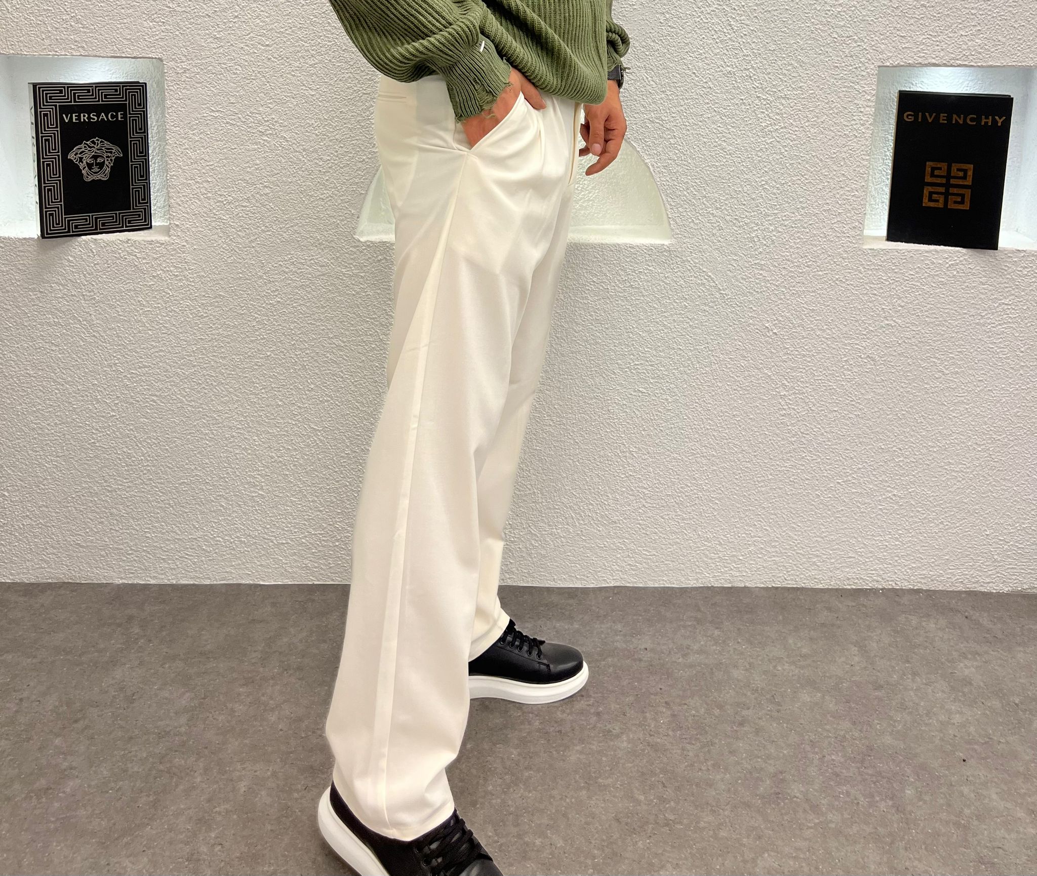 Baggy Kalıp Kışlık Kumaş Pantolon Beyaz 