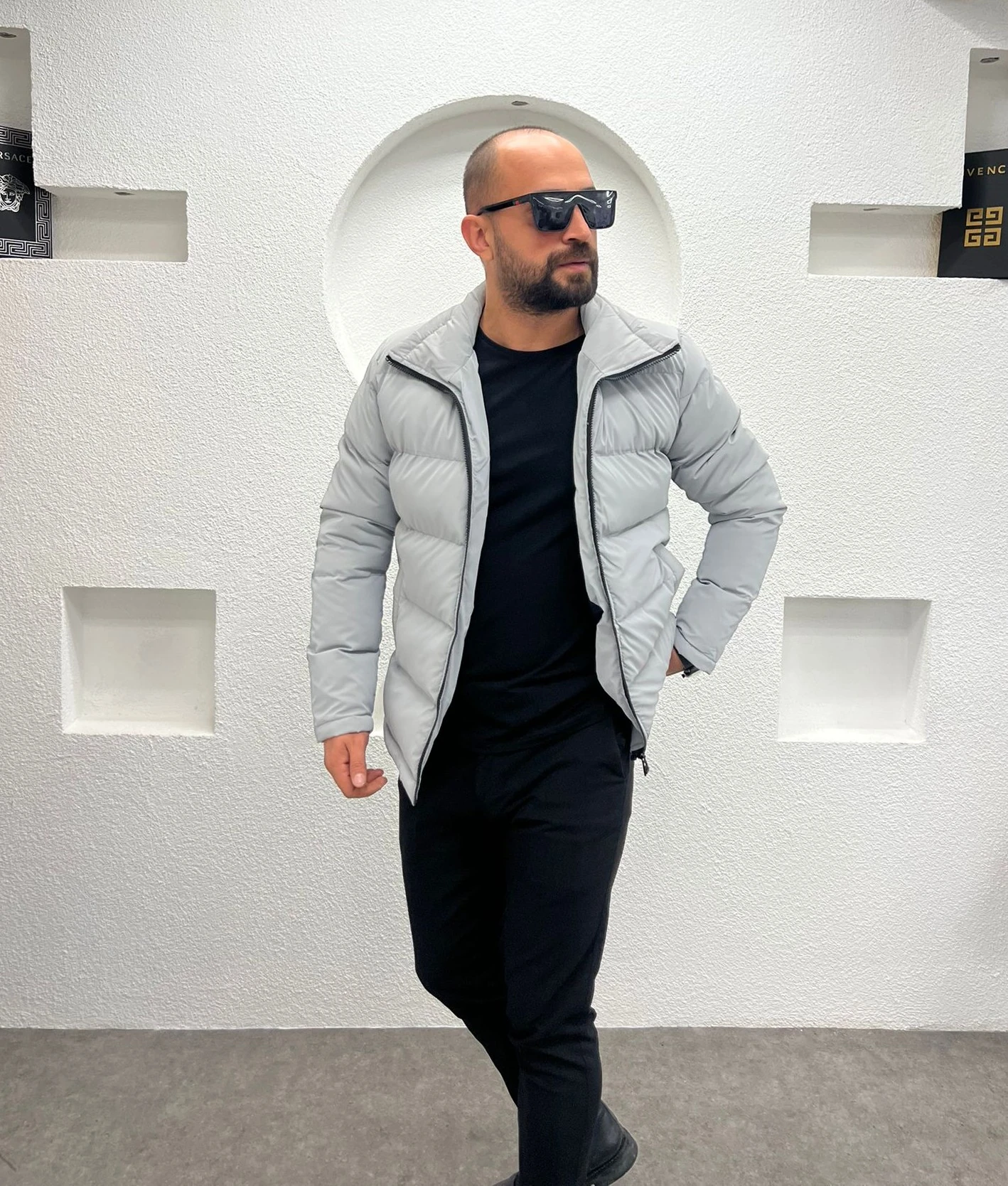 Dik Yaka Şişme Deri Mont 