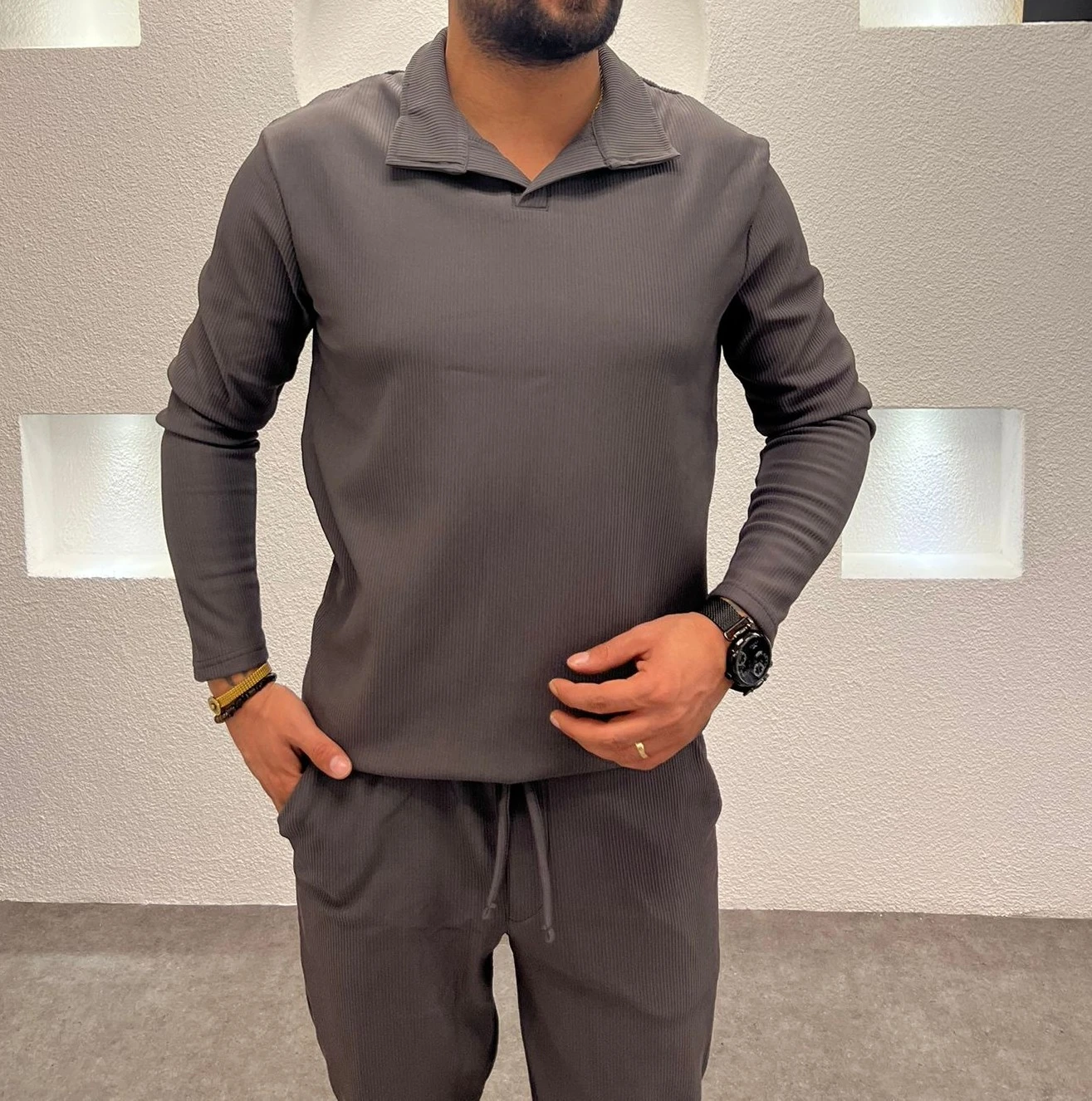 Slim Fit Polo Yaka Jogger Takım - Antrasit