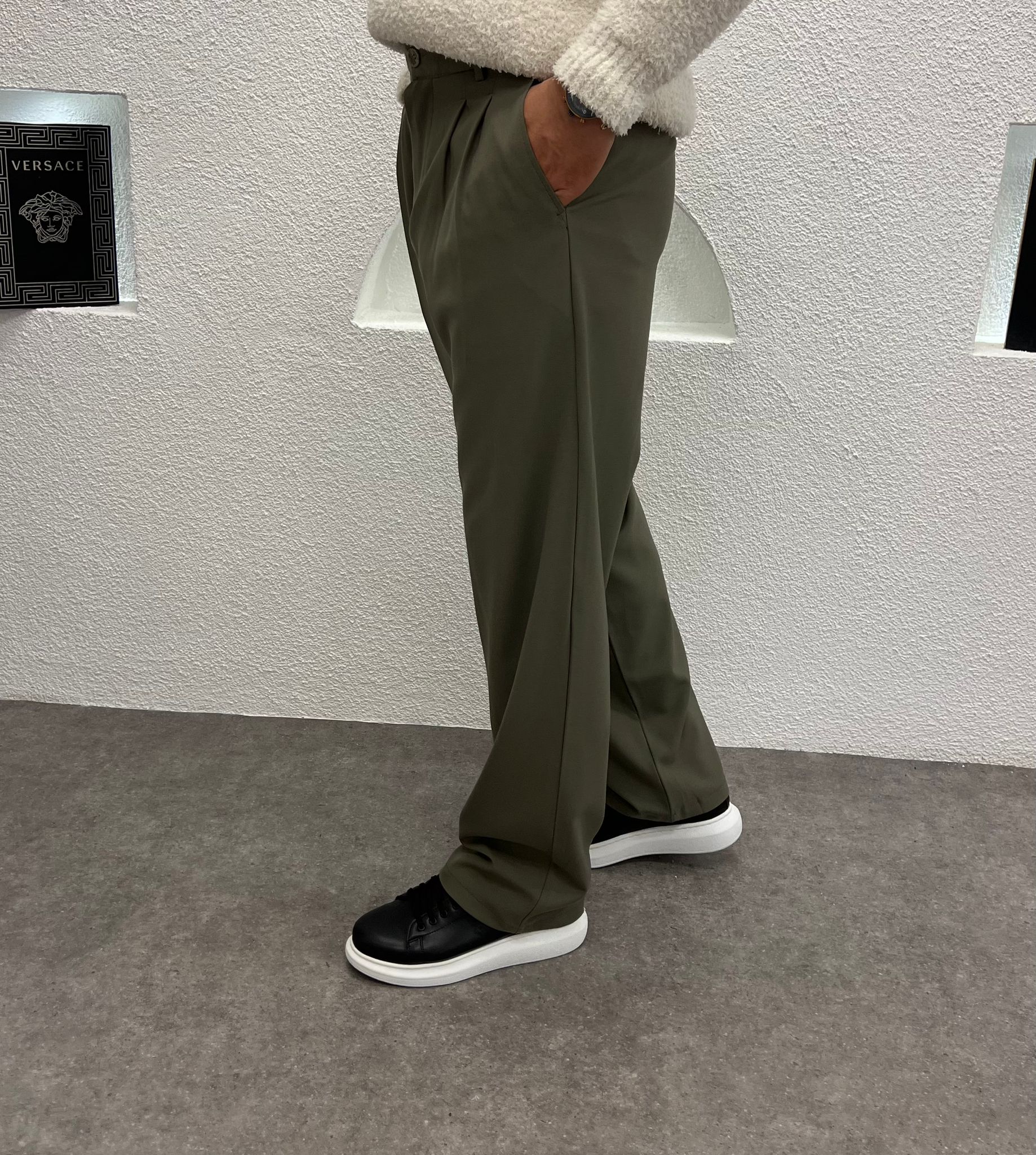 Baggy Kalıp Kışlık Kumaş Pantolon Yeşil