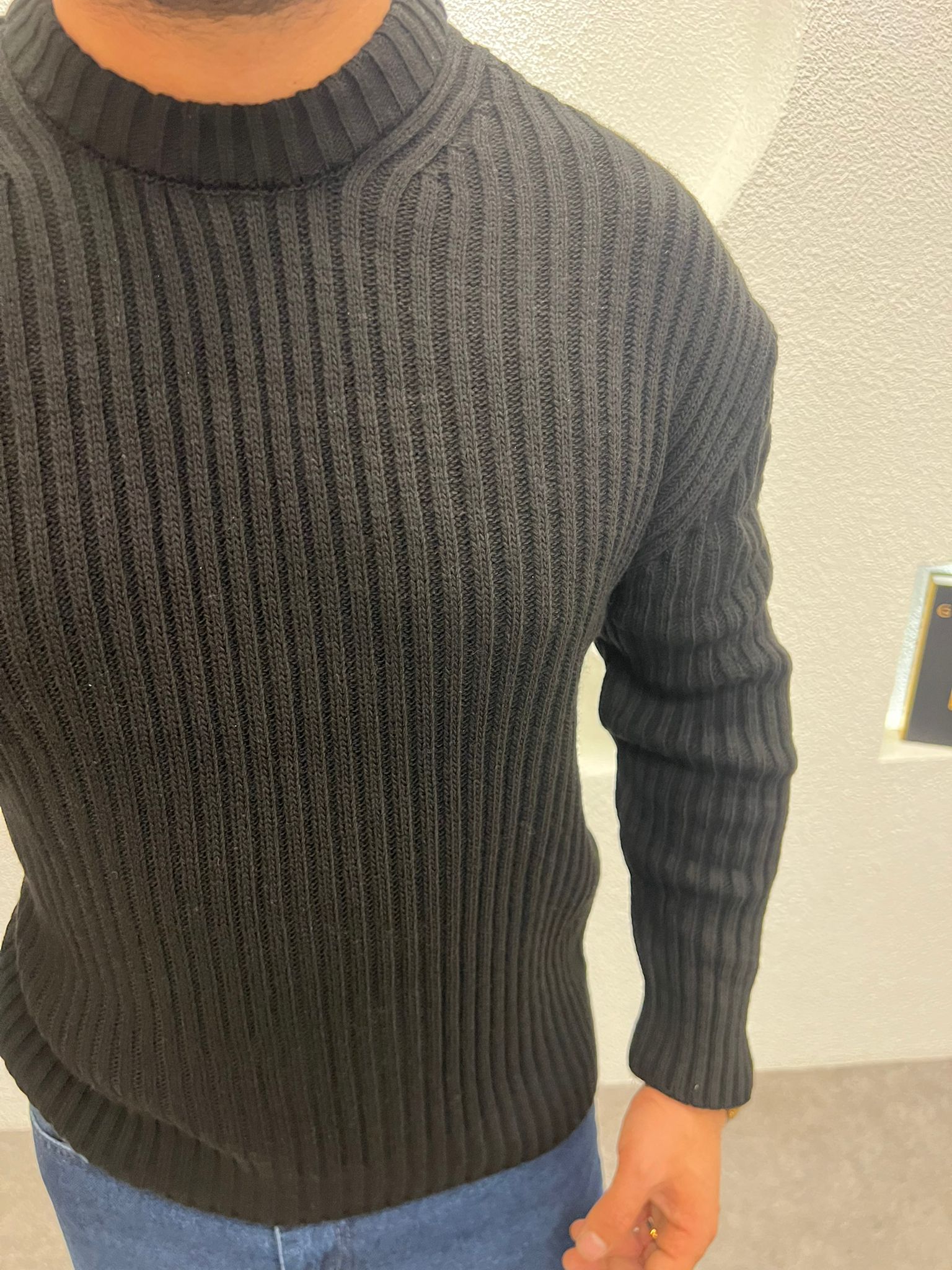 Bisiklet Yaka Kalın Triko Kazak Siyah