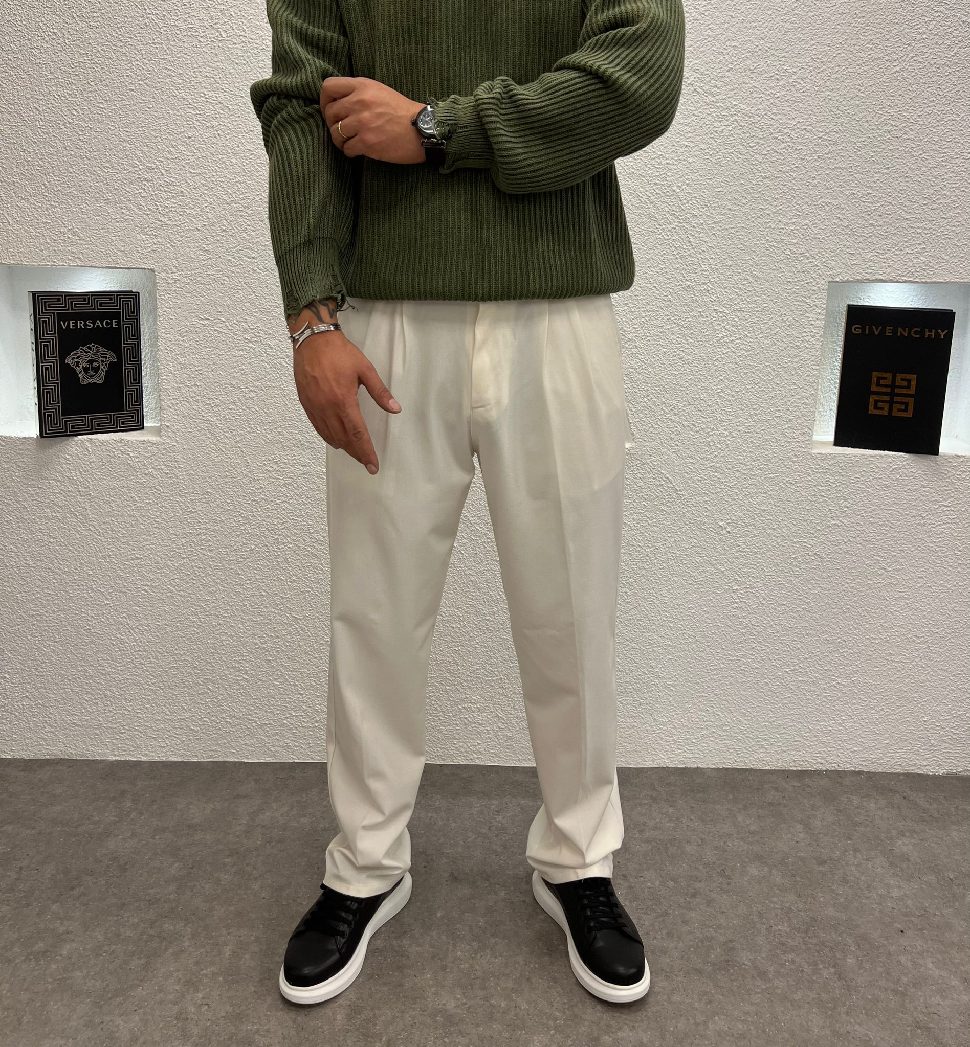 Baggy Kalıp Kışlık Kumaş Pantolon Beyaz 