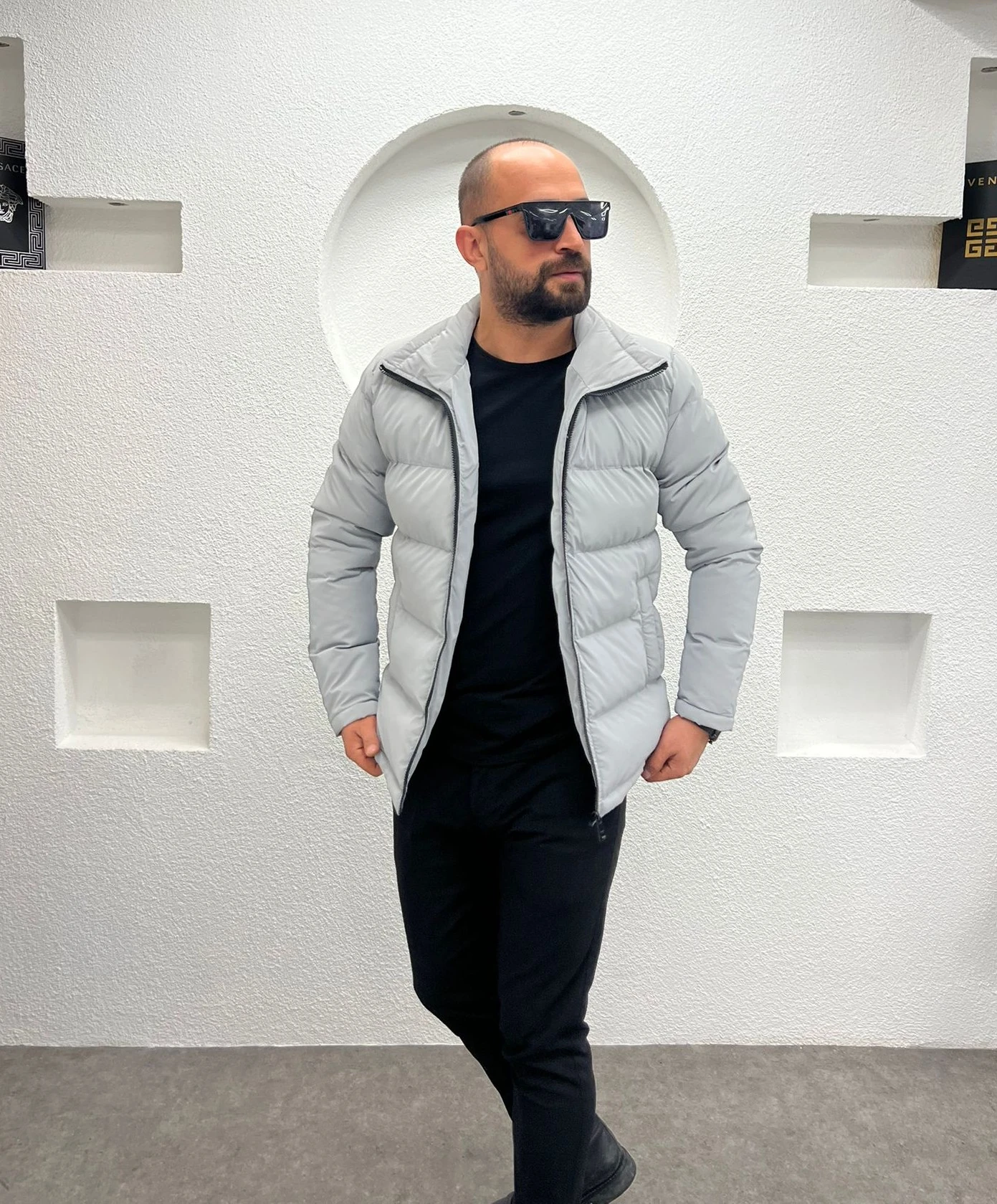 Dik Yaka Şişme Deri Mont 