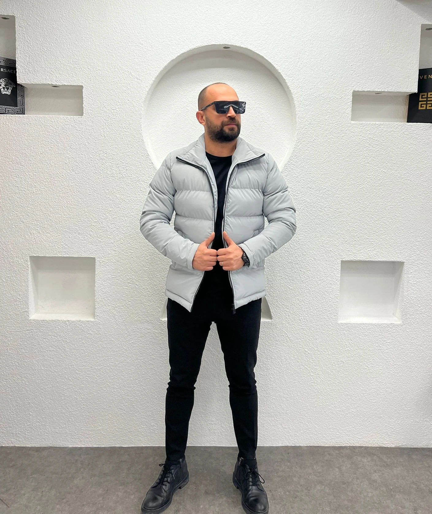 Dik Yaka Şişme Deri Mont 