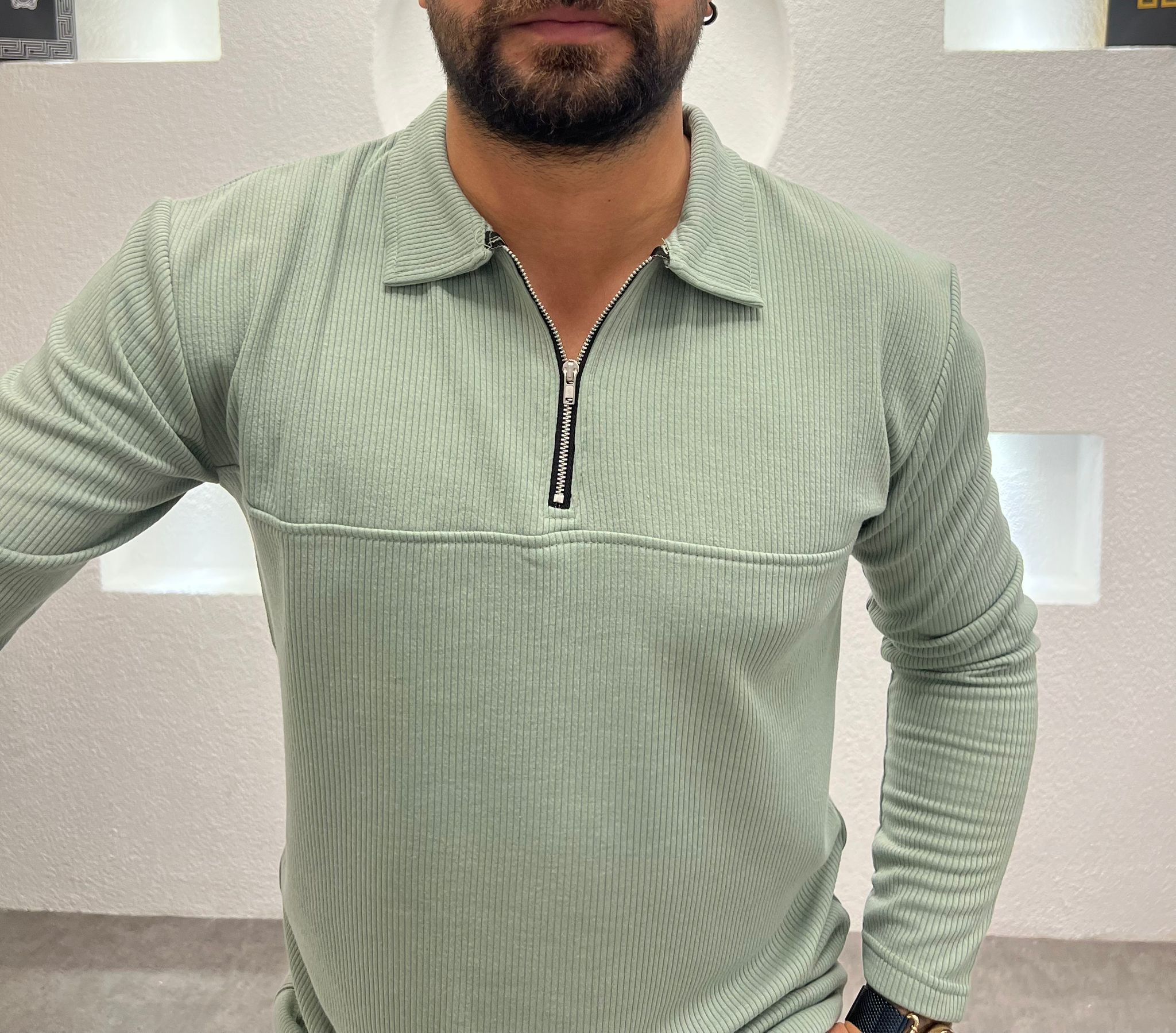 Fit Kalıp Uzun Kol Yarım Fermuarlı ince Likralı Kazak Body - Mint 