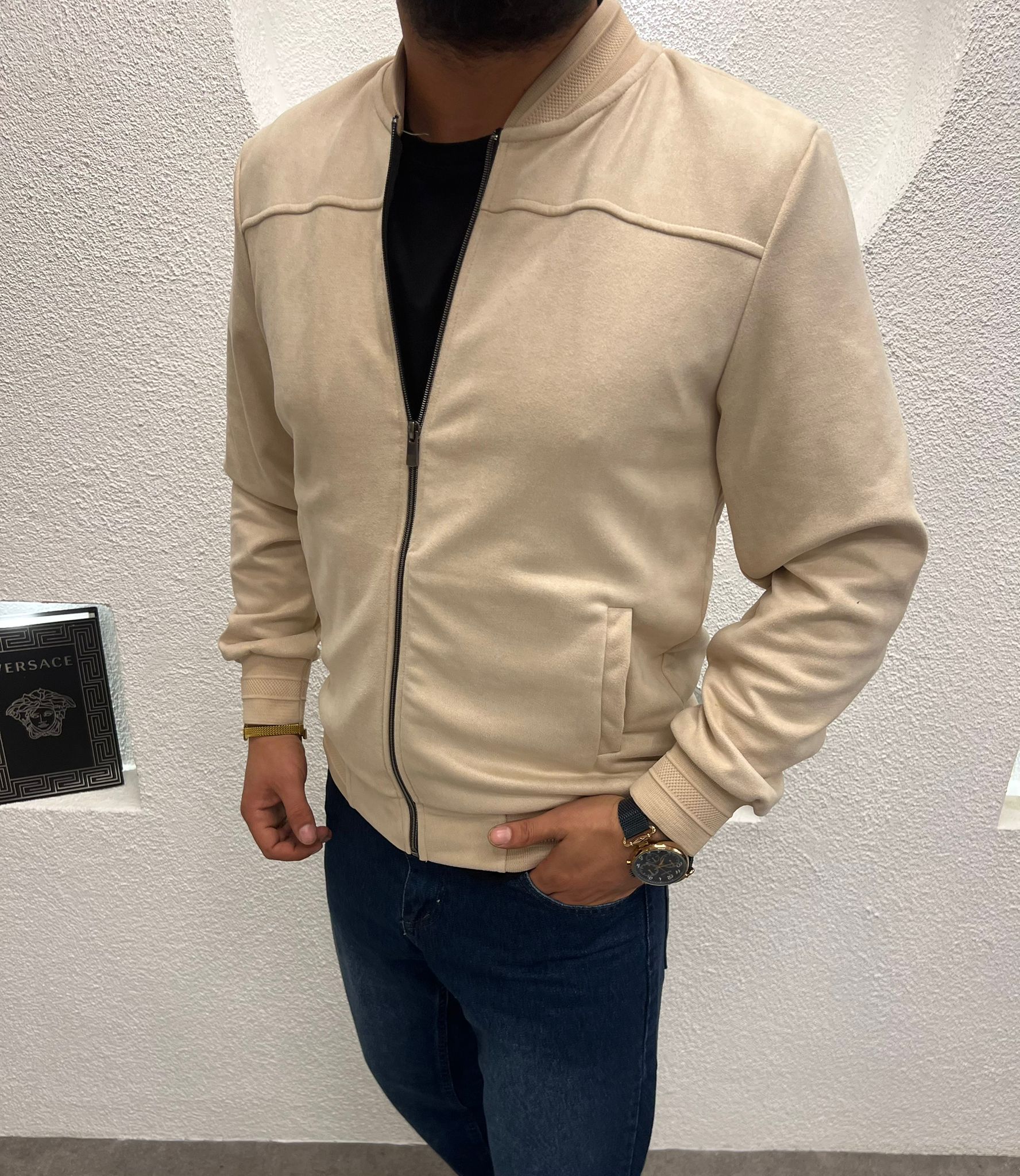 Hakim Yaka Nubuk Erkek Ceket Krem 