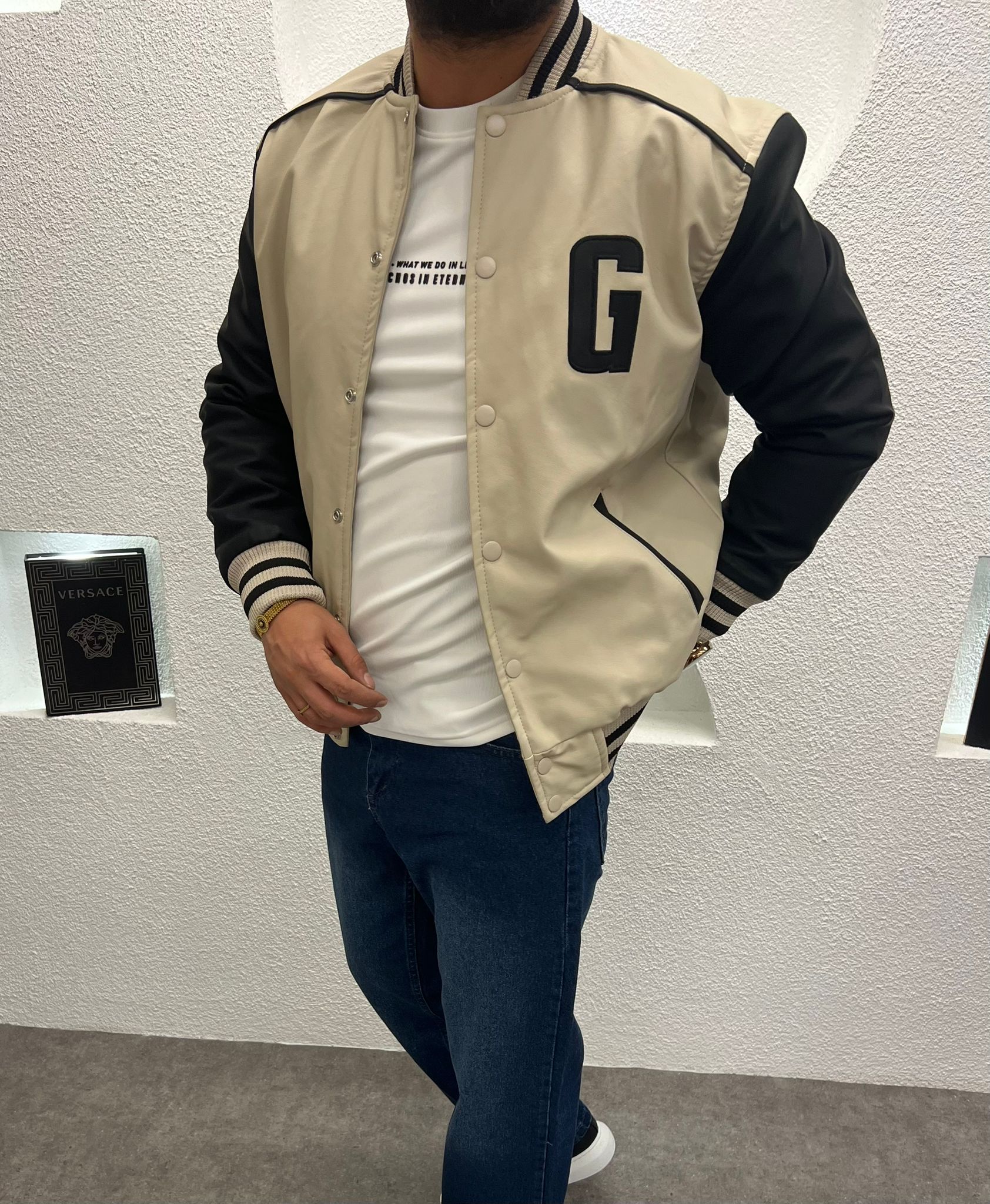 Baskılı Hakim Yaka Kalın Kolej Mont