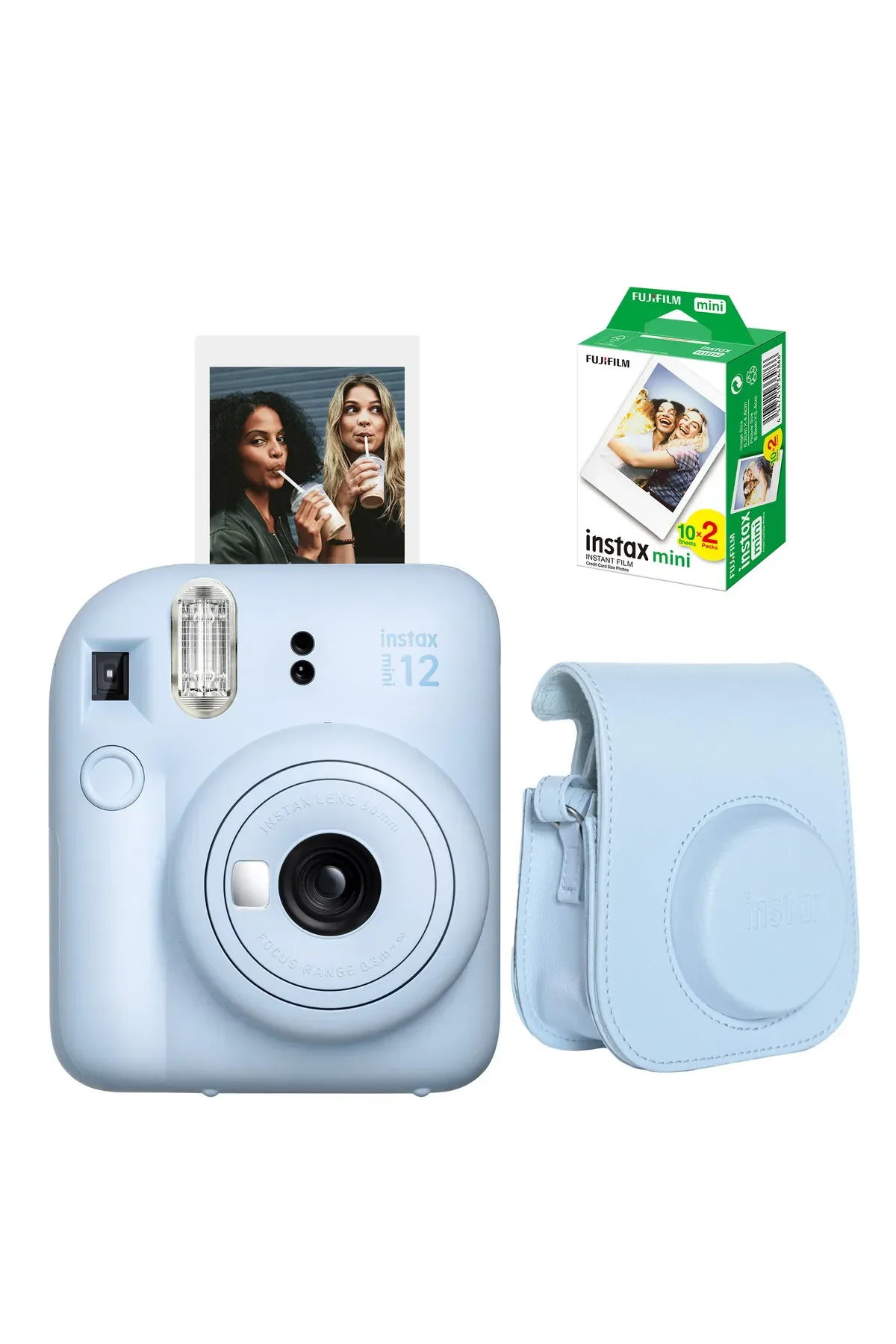 Instax Mini 12 Mavi Fotoğraf Makinesi + Çanta ve 20'li Film (Albüm ve Magnet Hediyeli)