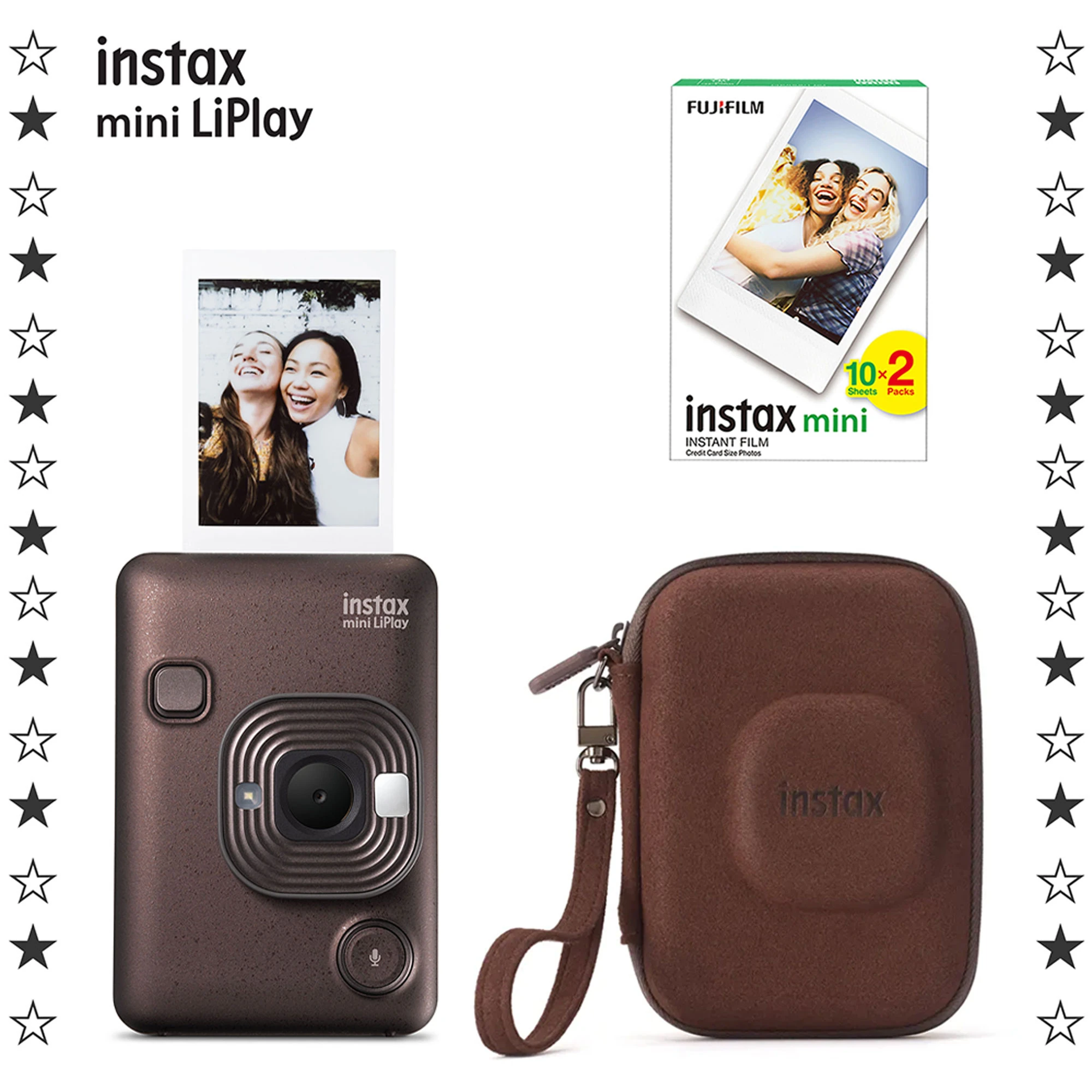 Instax Mini LiPlay Deep Bronze Fotoğraf Makinesi + Çanta ve 20'li Film
