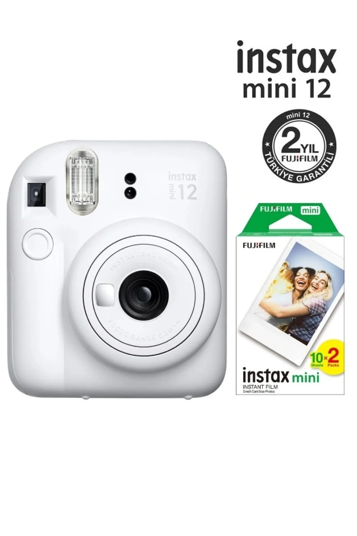 Instax Mini 12 Beyaz Fotoğraf Makinesi ve 20'li Film (Albüm ve Magnet Hediyeli)