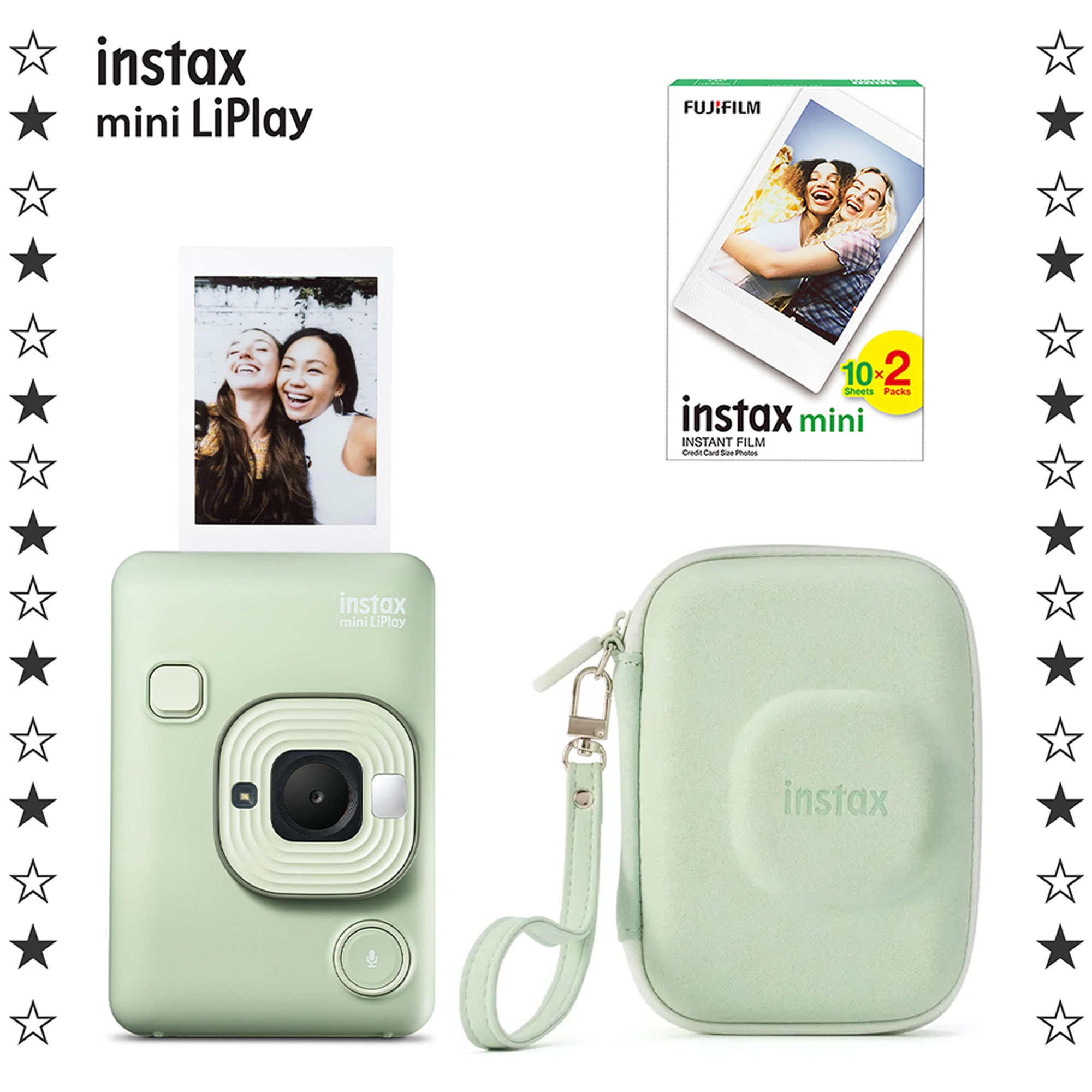 Instax Mini LiPlay Matcha Green Fotoğraf Makinesi + Çanta ve 20'li Film