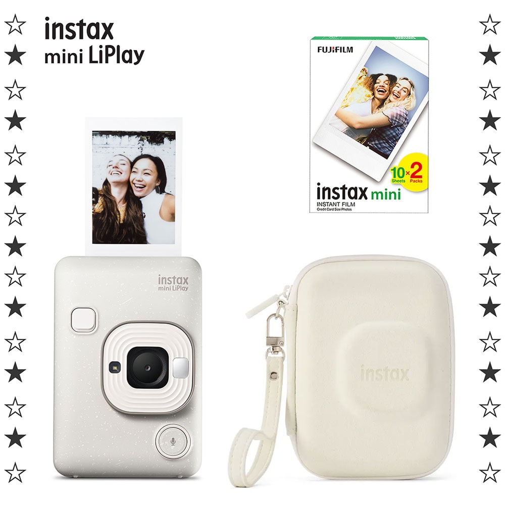 Instax Mini LiPlay Misty White Fotoğraf Makinesi + Çanta ve 20'li Film 