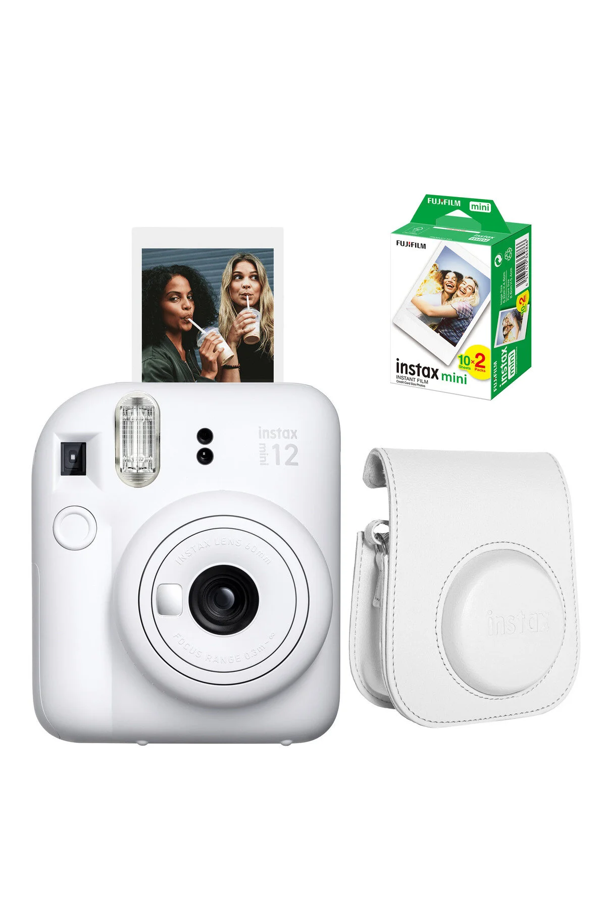 Instax Mini 12 Beyaz Fotoğraf Makinesi + Çanta ve 20'li Film (Albüm ve Magnet Hediyeli)