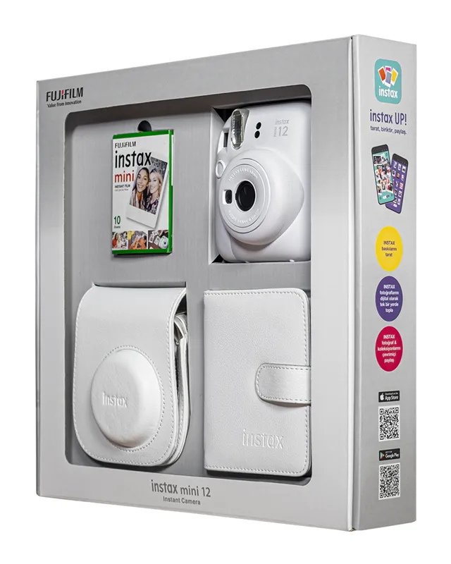 Instax Mini 12 Fotoğraf Makinesi Beyaz Bundle Box (Albüm ve Magnet Hediyeli)