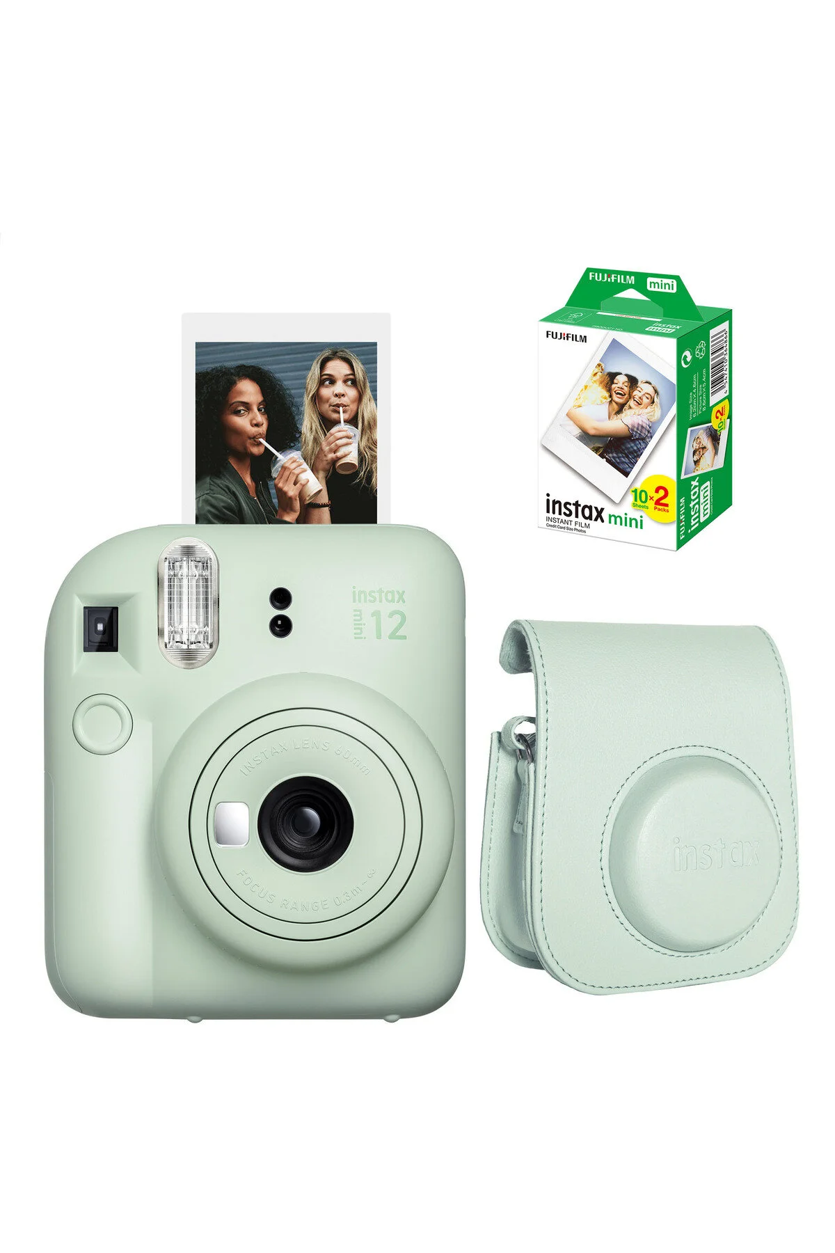 Instax Mini 12 Yeşil Fotoğraf Makinesi + Çanta ve 20'li Film (Albüm ve Magnet Hediyeli)