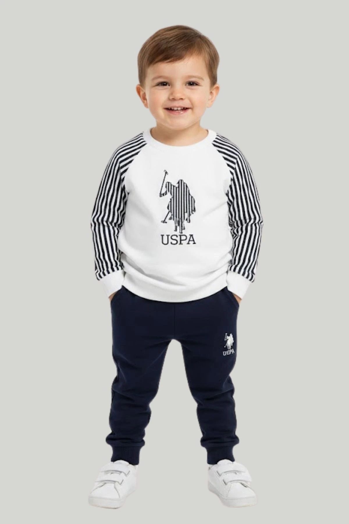 Önü Baskılı Kolları Çizgili Erkek Bebek Takım