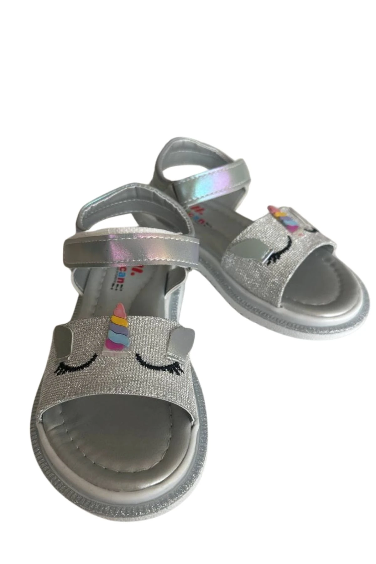 Unicorn Figürlü Işıltılı Gümüş Kız Çocuk Sandalet
