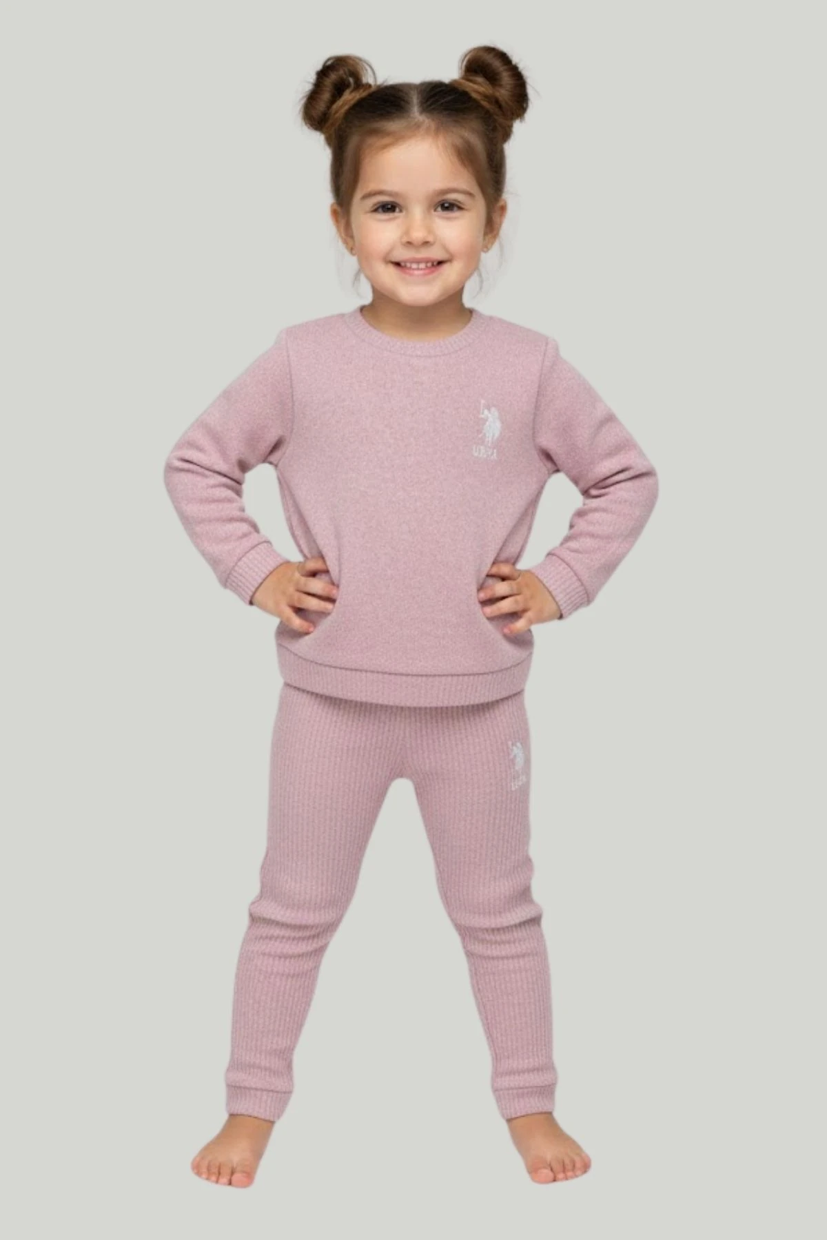 Önü Nakışlı Arkadan Çıtçıt Kapamalı Taytlı Kız Çocuk Takım