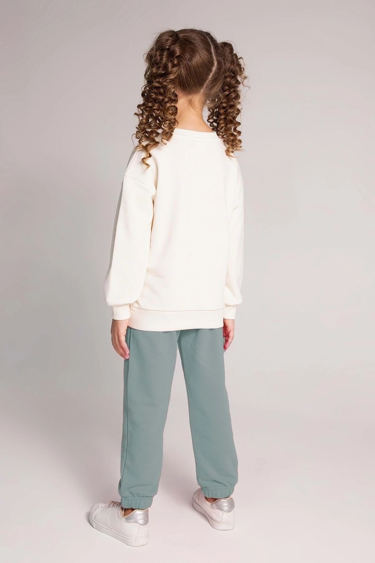 Kalp Baskılı Bisiklet Yaka Paçaları Lastikli Kız Çocuk Eşofman Takım - Mint