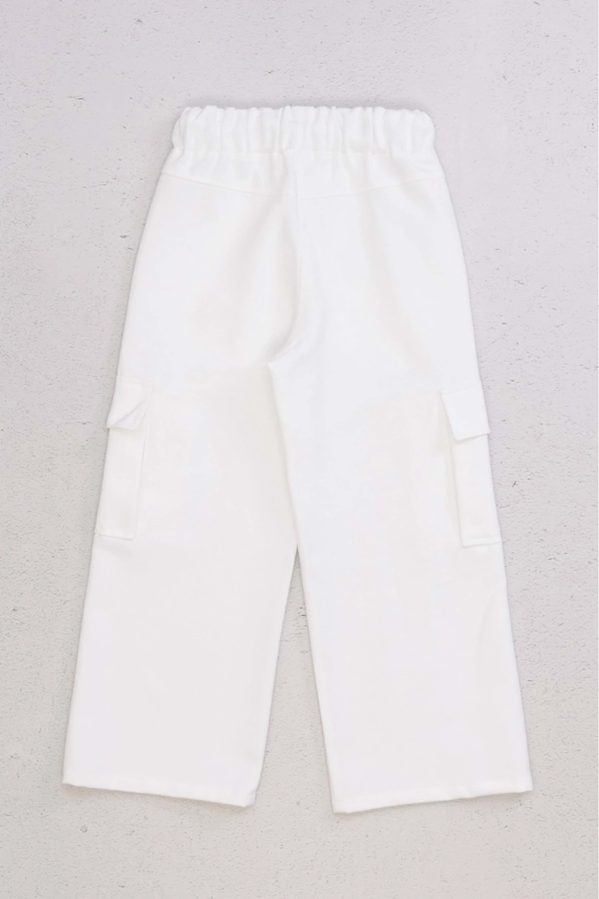 Kız Çocuk Kargo Cepli Bol Paça Pantolon - Beyaz - 4-5 Yaş