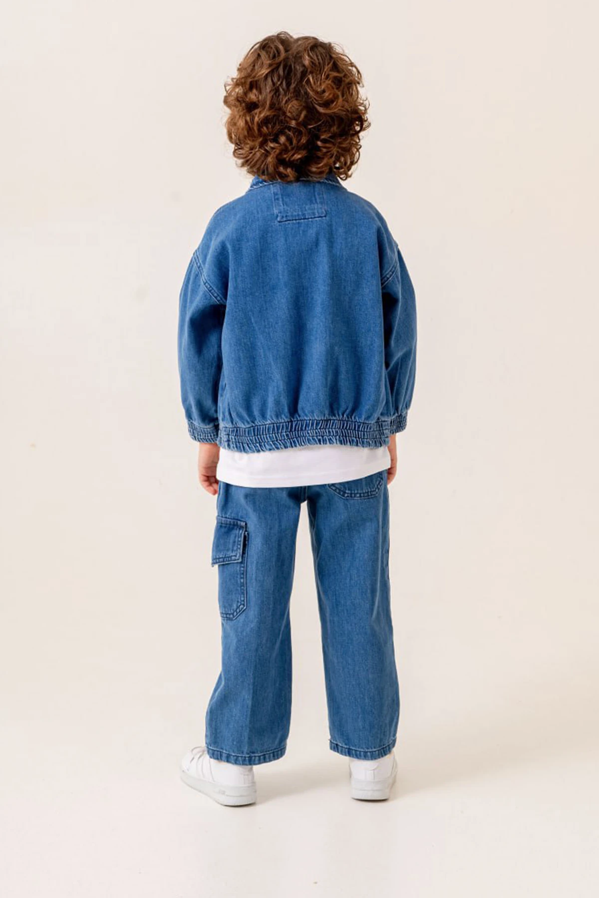 Baskılı T-Shirt Kot Ceket Kargo Cepli Kot Pantolon 3lü Erkek Çocuk Takım