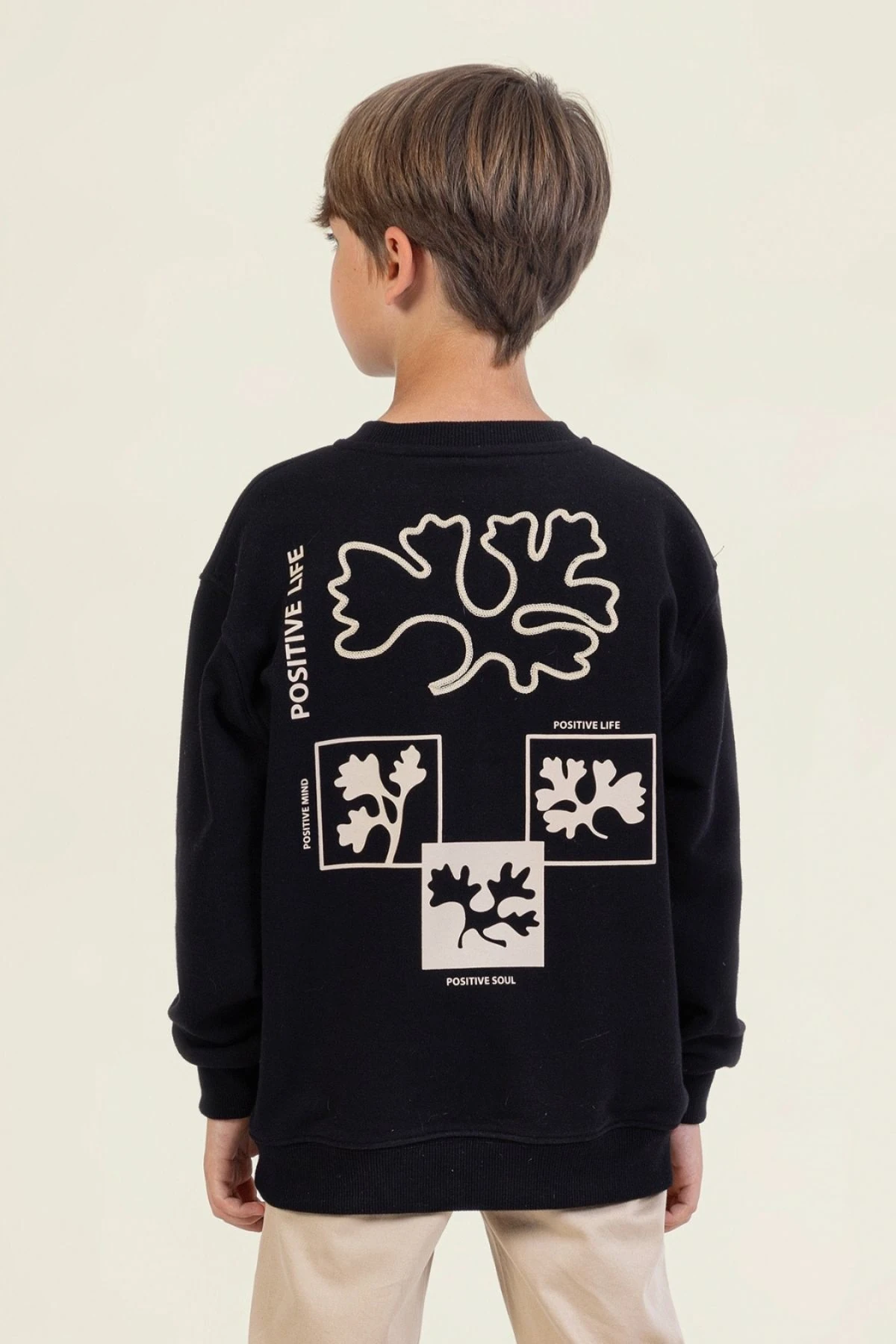 Erkek Çocuk Siyah Sweatshirt – Positive Life Baskılı, Rahat Kesim