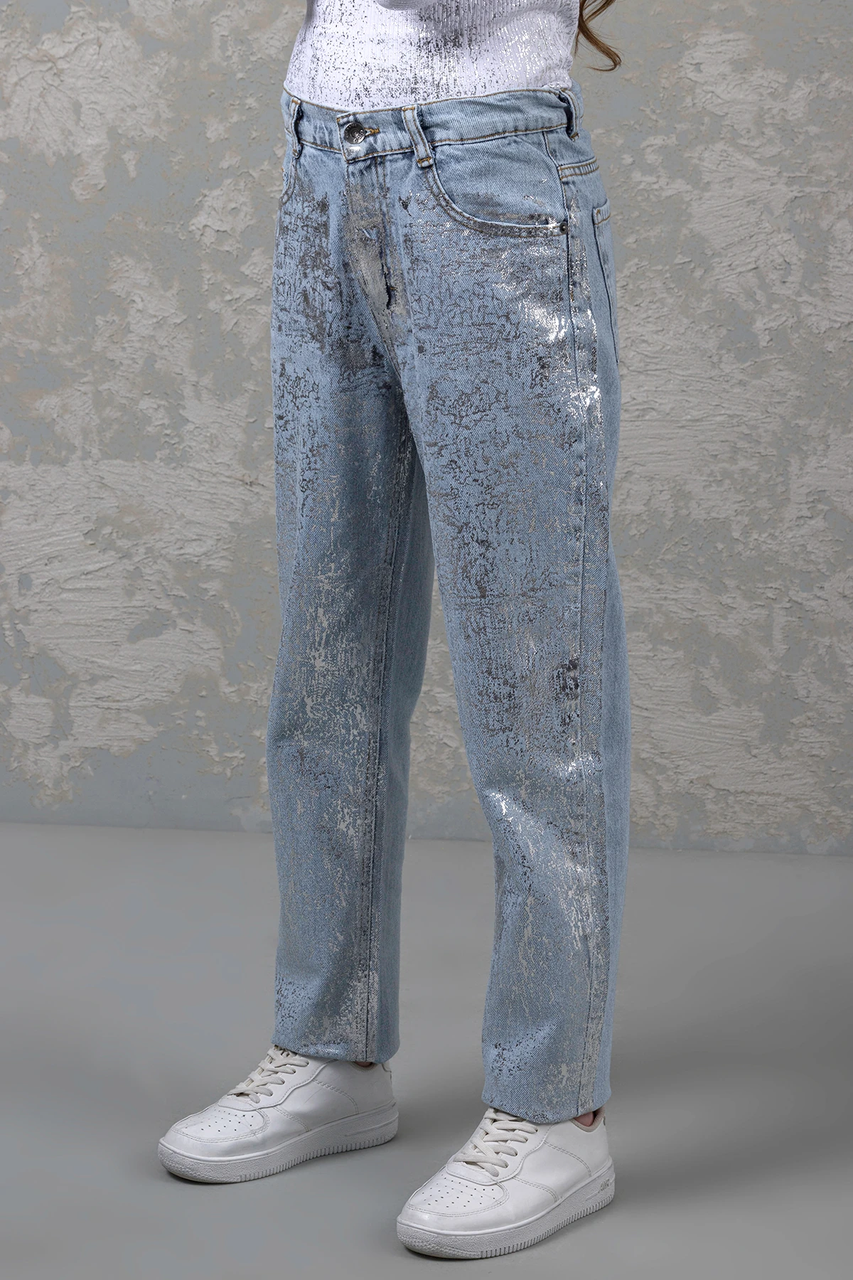 Varak Baskılı Ayarlana Bilir Bel Kız Kot Pantolon