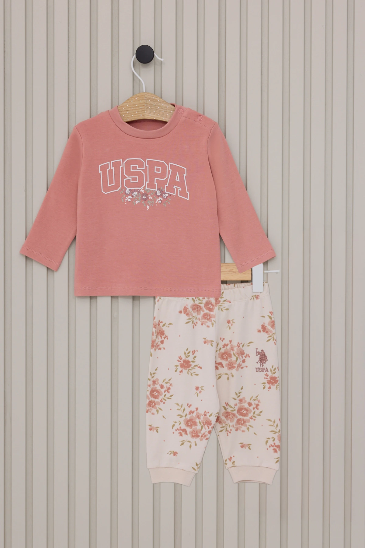 Çiçek Baskılı Omuzdan Çıtçıtlı Kız Bebek Takım