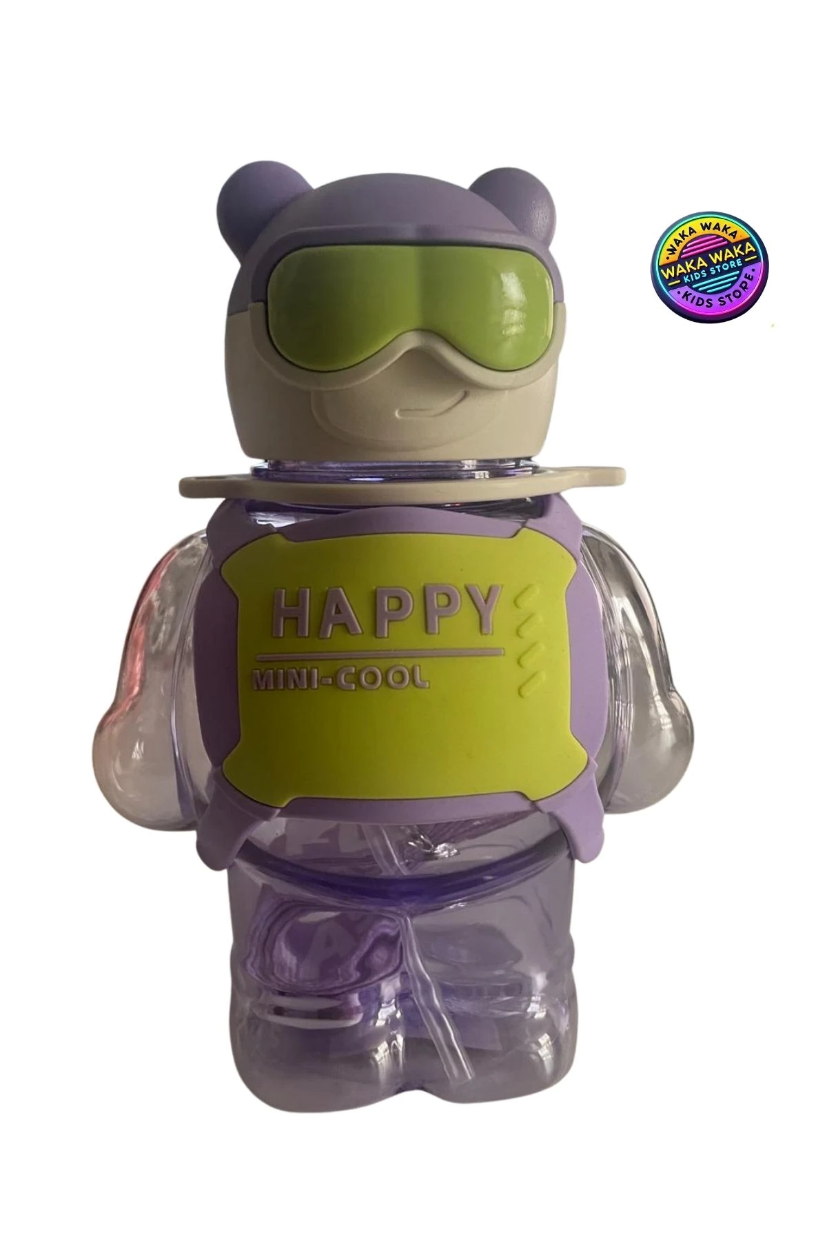 Happy Mini-Cool Ayıcık Şekilli Çocuk Matara 500 ml  Renkli Şeffaf  Suluk  Askılı