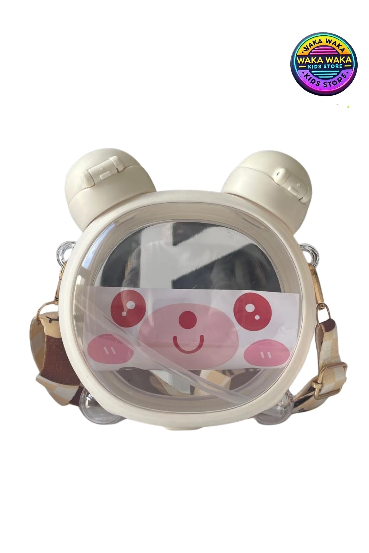 Çift Başlıklı Ayıcık Tasarımlı Çocuk Matara 600 ml - Şeffaf, Askılı & Pipetli Suluk