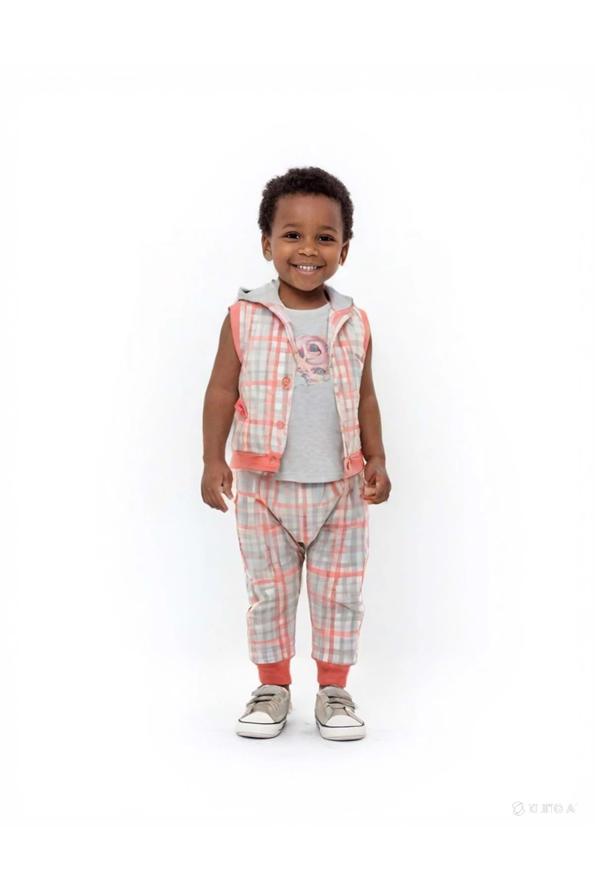 Kareli Yelekli Gri Bebek Takım (3 PARÇA)