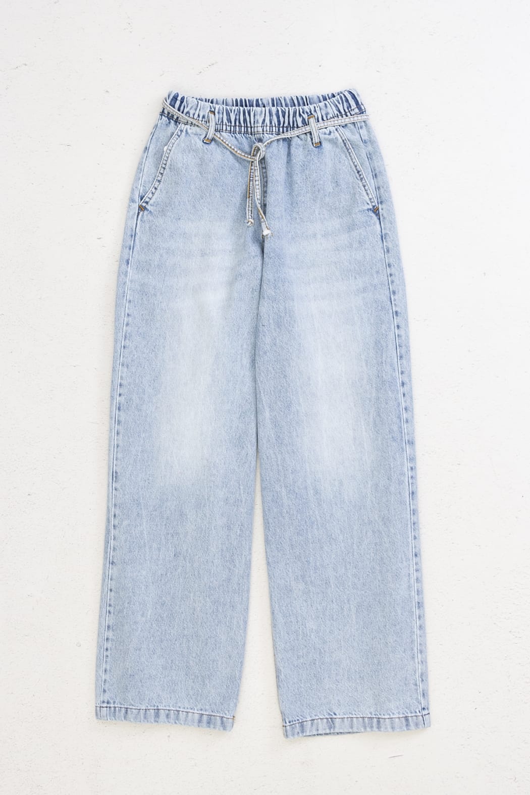 Beli Lastik Detaylı Bol Paça Çift Cepli Pantolon