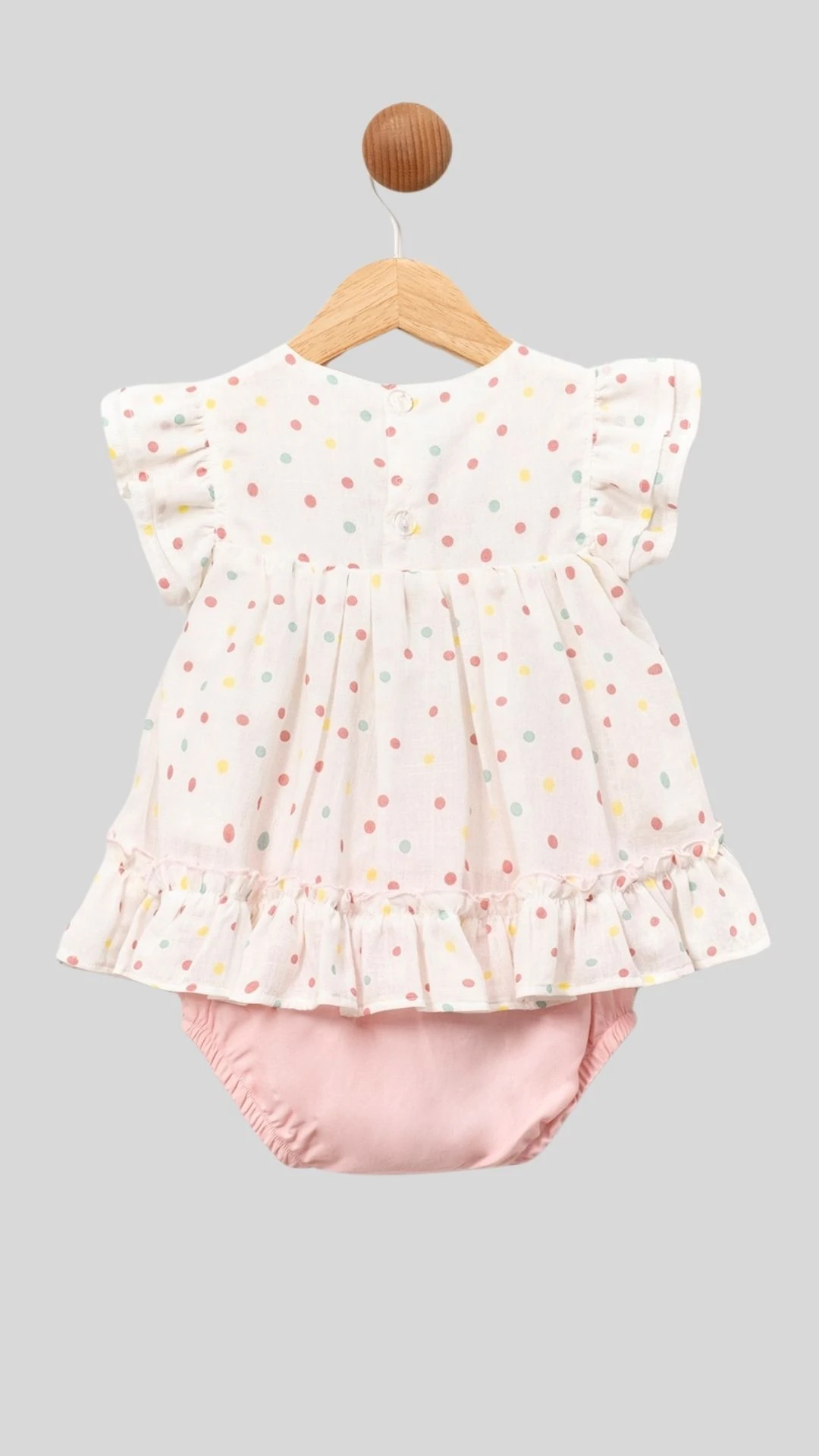 Puantiye Baskılı Önü Fiyonk Detaylı Astarlı Kız Bebek Elbise