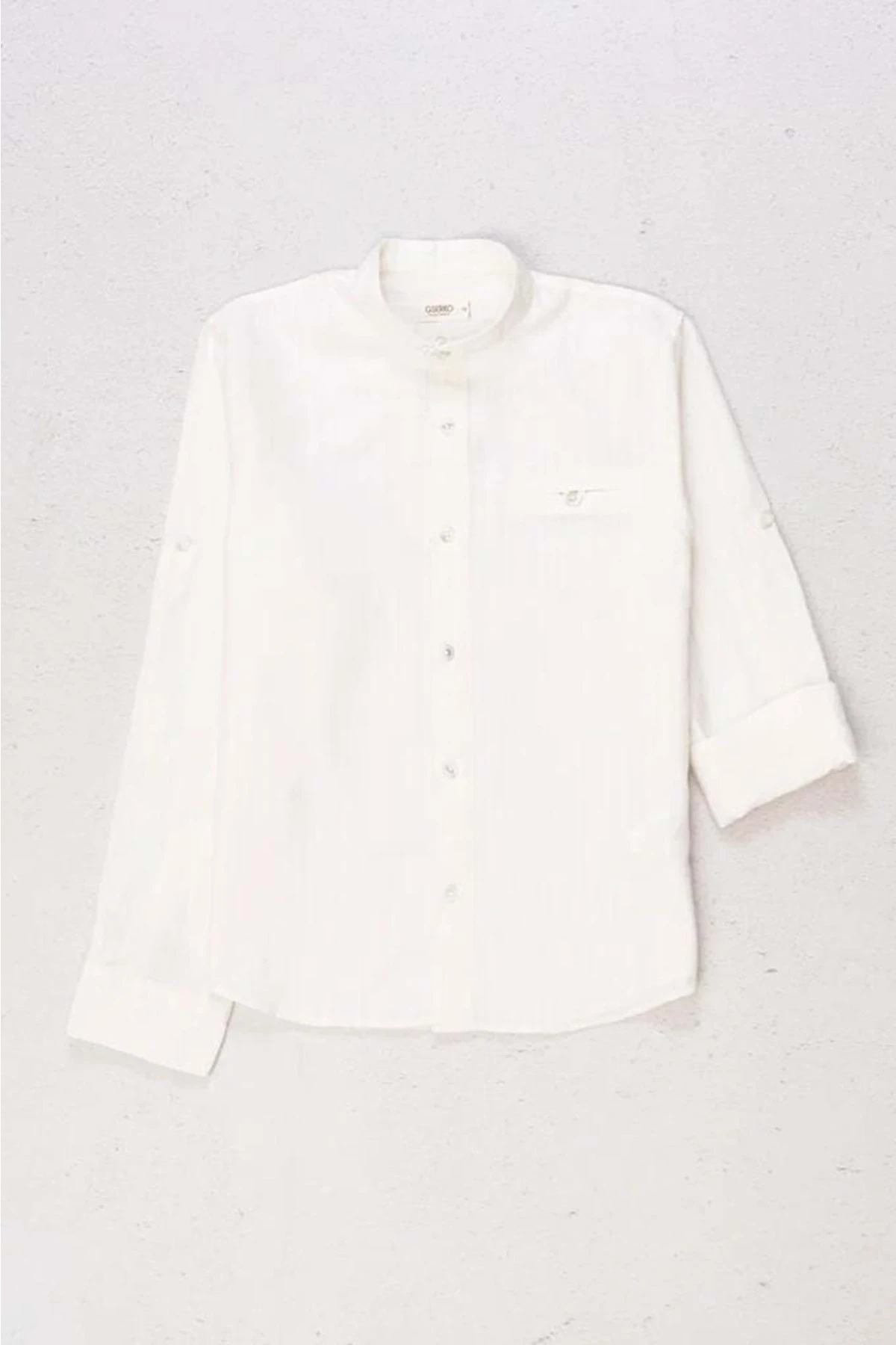 Hakim Yaka %100 Pamuk Garson Gömlek - Ekru - 12 Yaş