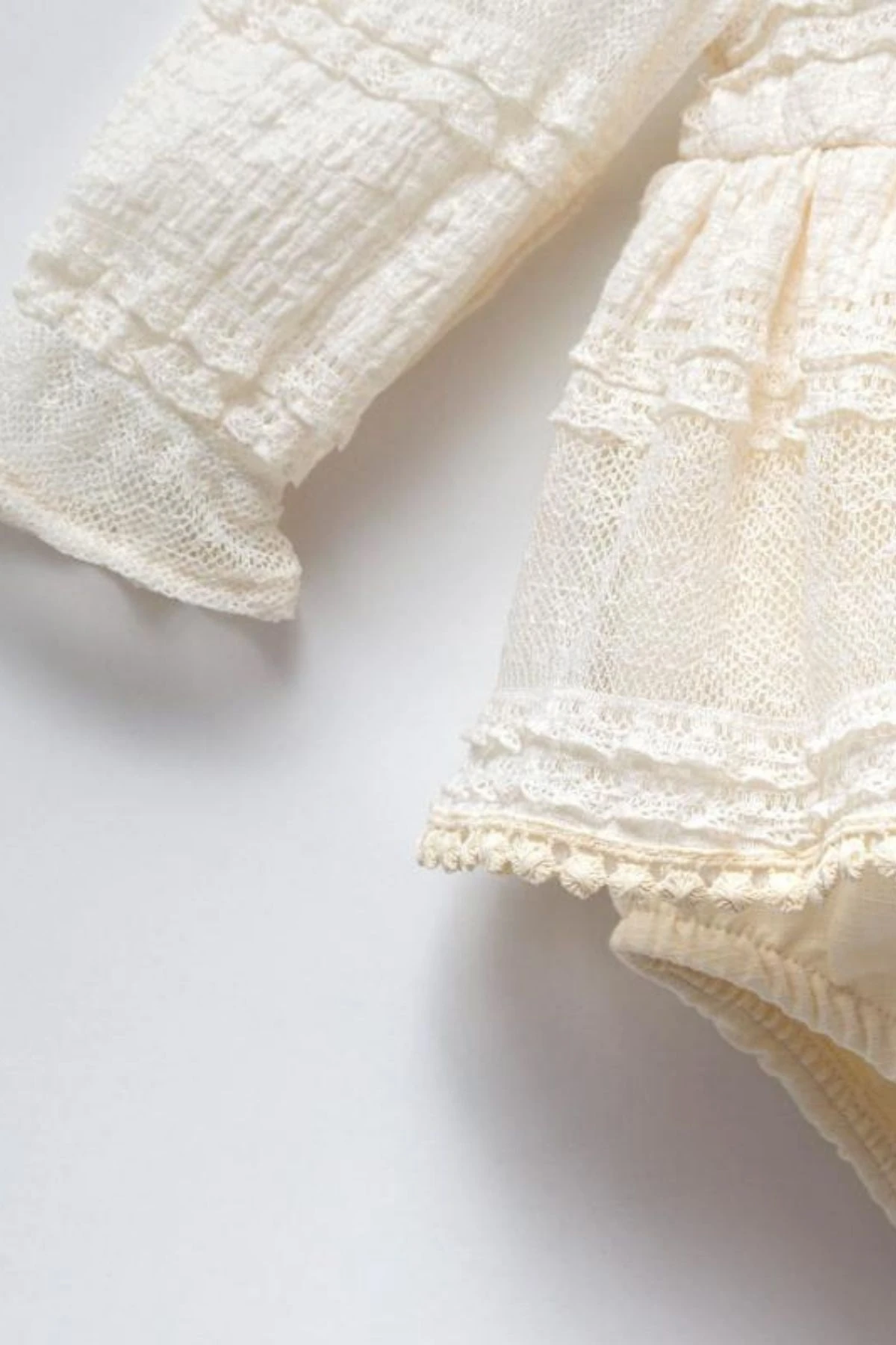 Güpürlü Dantel Kumaş Alttan Çıtçıtlı Kız Bebek Elbise