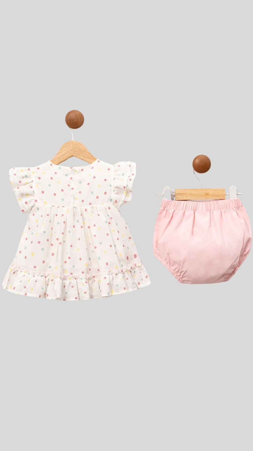 Puantiye Baskılı Önü Fiyonk Detaylı Astarlı Kız Bebek Elbise