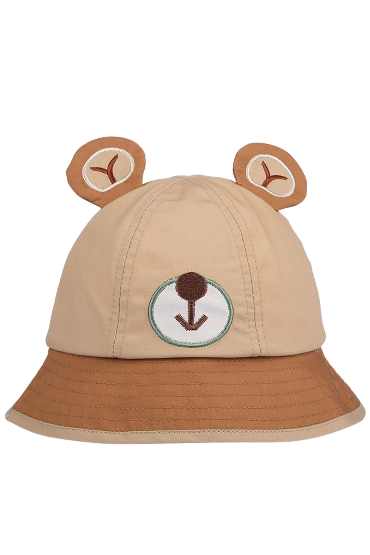 Ayıcık Nakışlı Kulaklıklı Bej Bebek Şapka