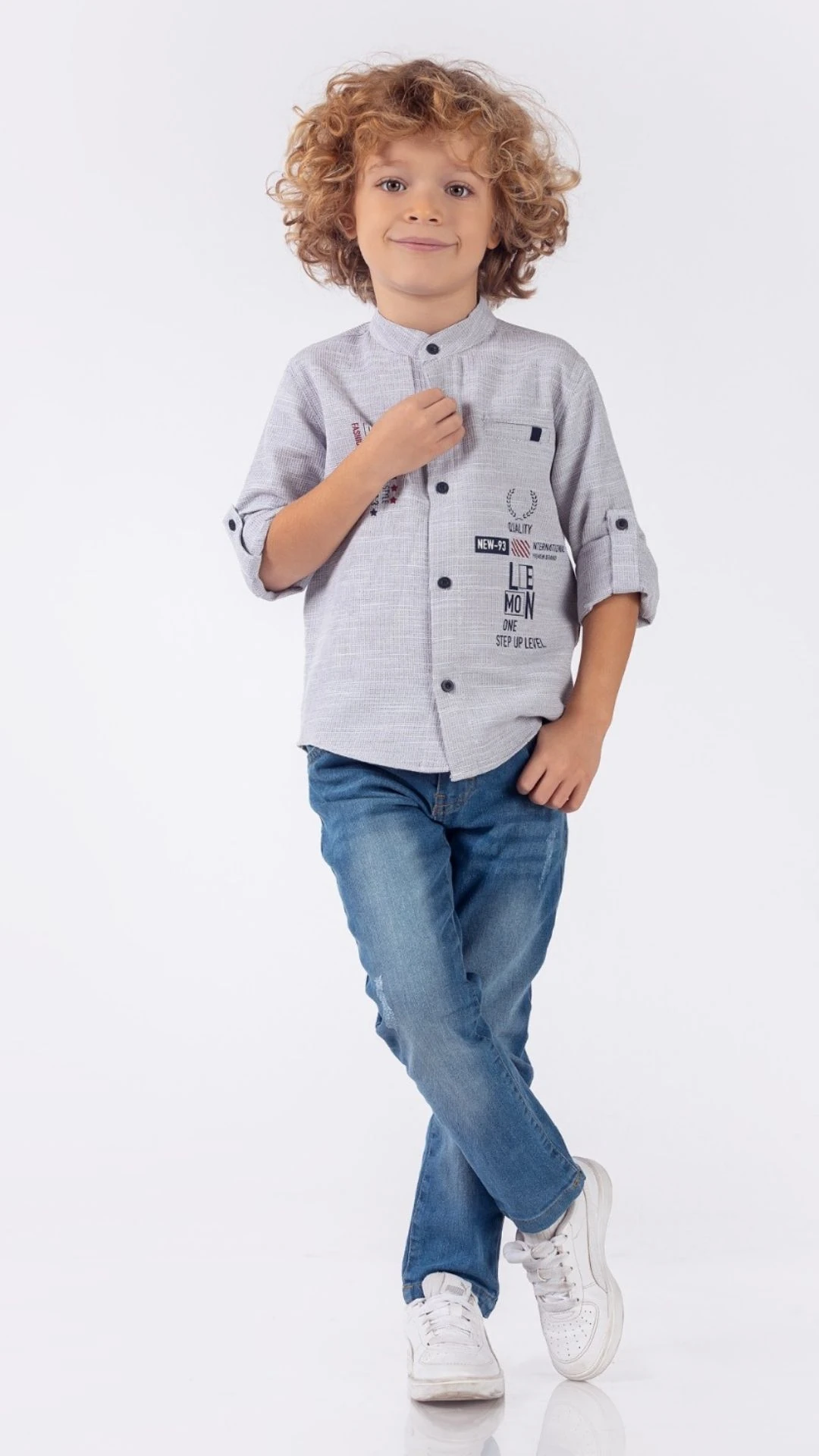 Önü Baskılı Hakimyaka Gömlekli Pantolonlu Erkek Çocuk  2li Takım