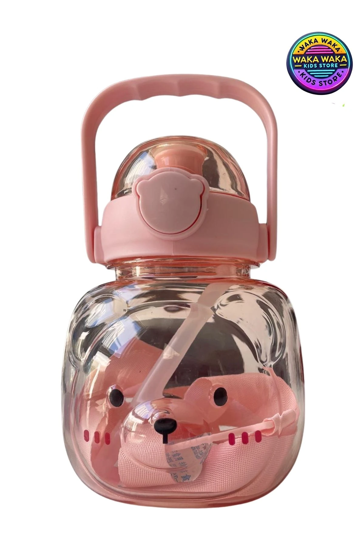 Ayıcık Figürlü Çocuk Matara 500 ml - Sevimli Şeffaf Suluk  Askılı & Sızdırmaz Kapak