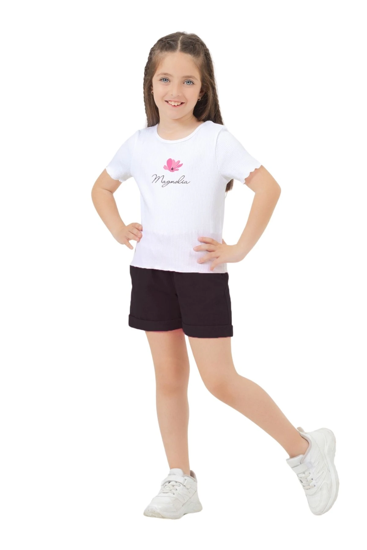 Bağcıklı Beyaz Pamuklu Şort Kız/ Çocuk