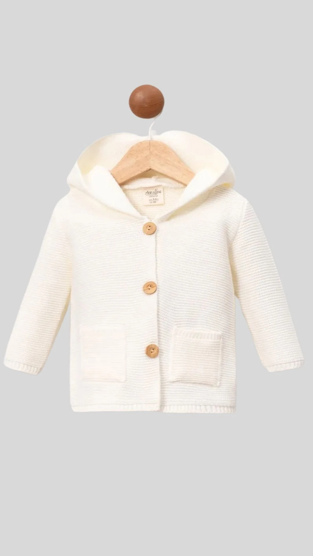 Triko Örme Cep Detaylı Kapüşonlu Bebek Hırka