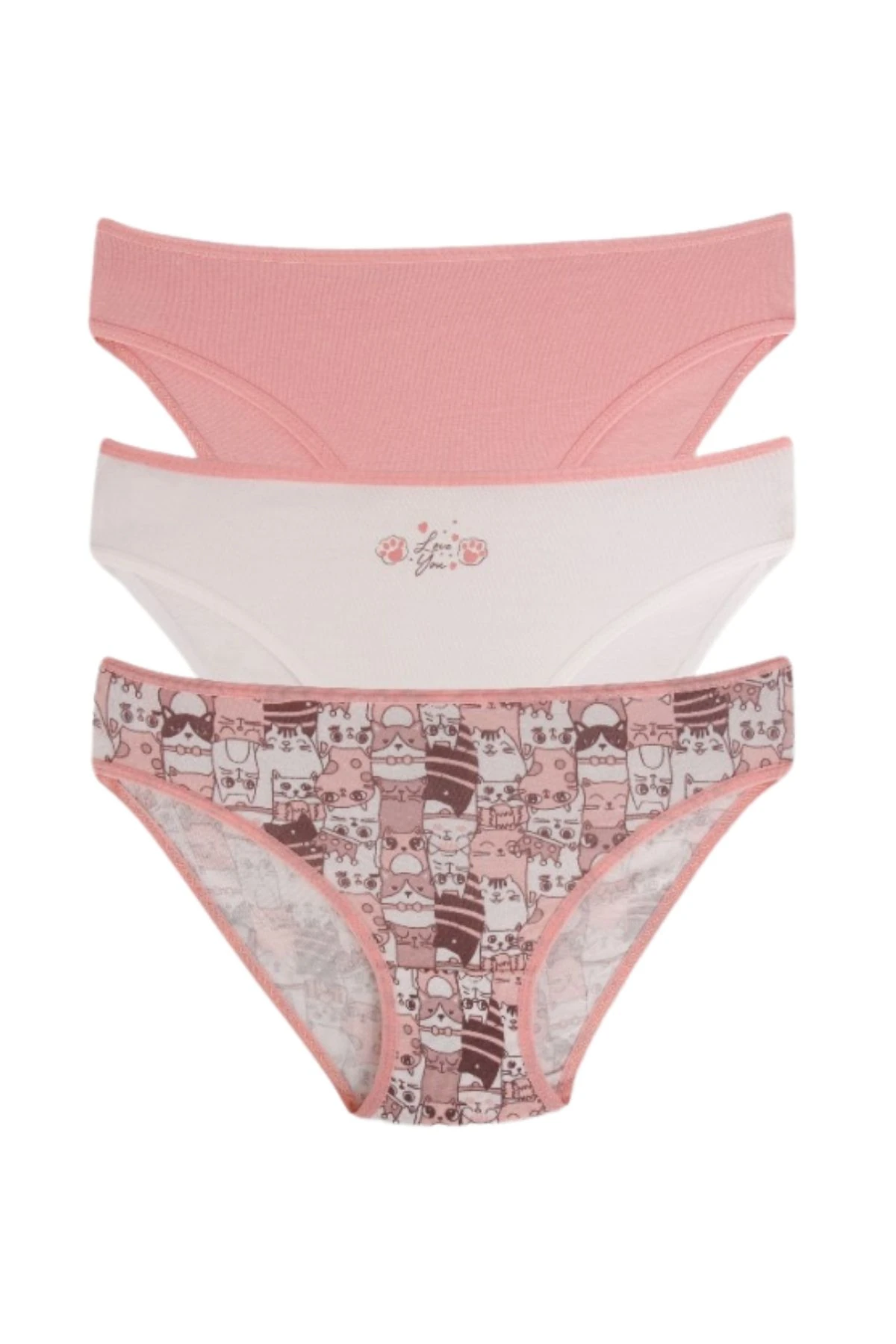 Love You Kedi Baskılı Kız Çocuk Alt Çamaşır